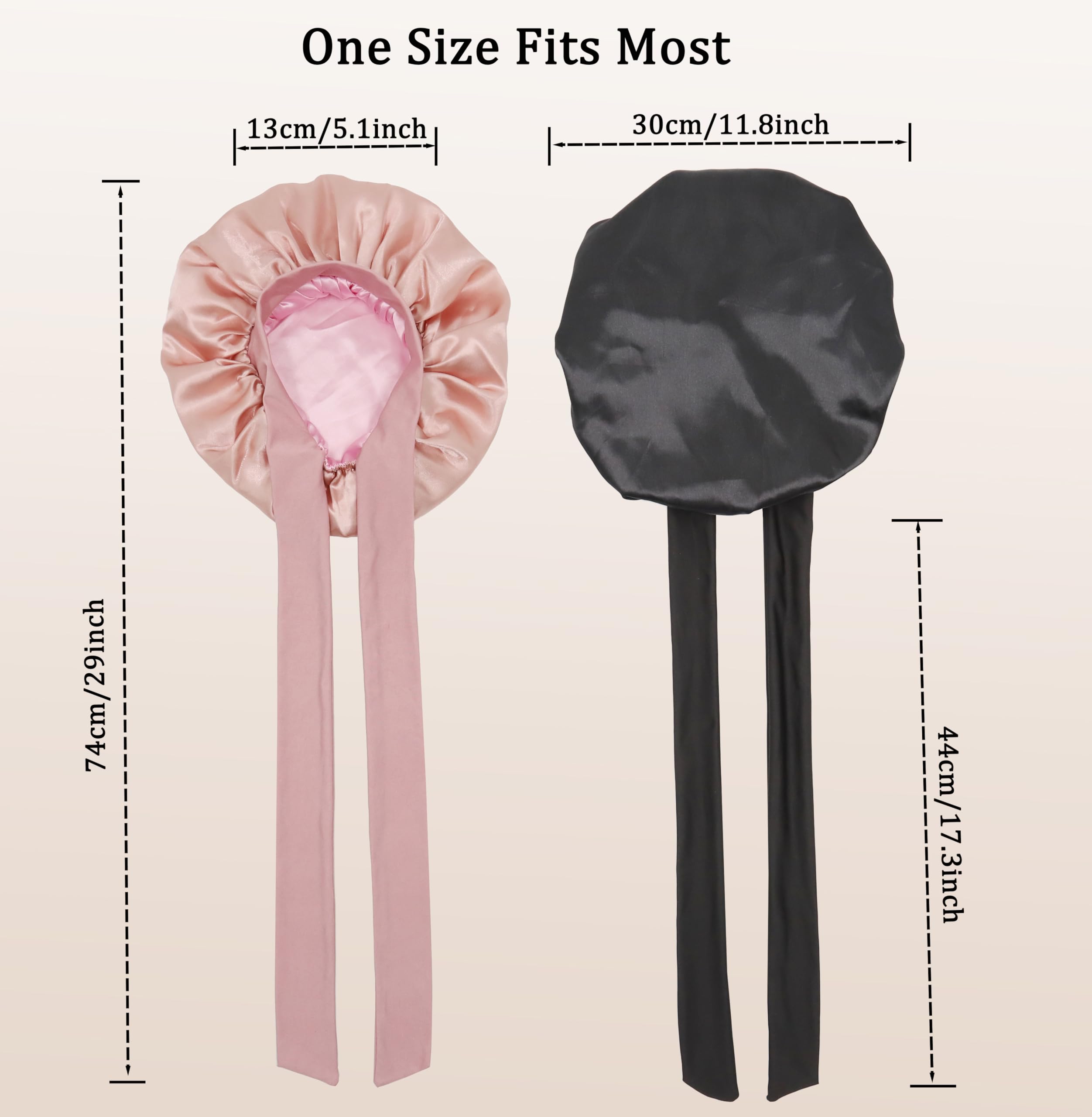 SAYMRE 2-Pack Kids Silk Satin Bonnet for Curly Hair - Sleep Cap for Girls 3-12Y (Pink & Black)