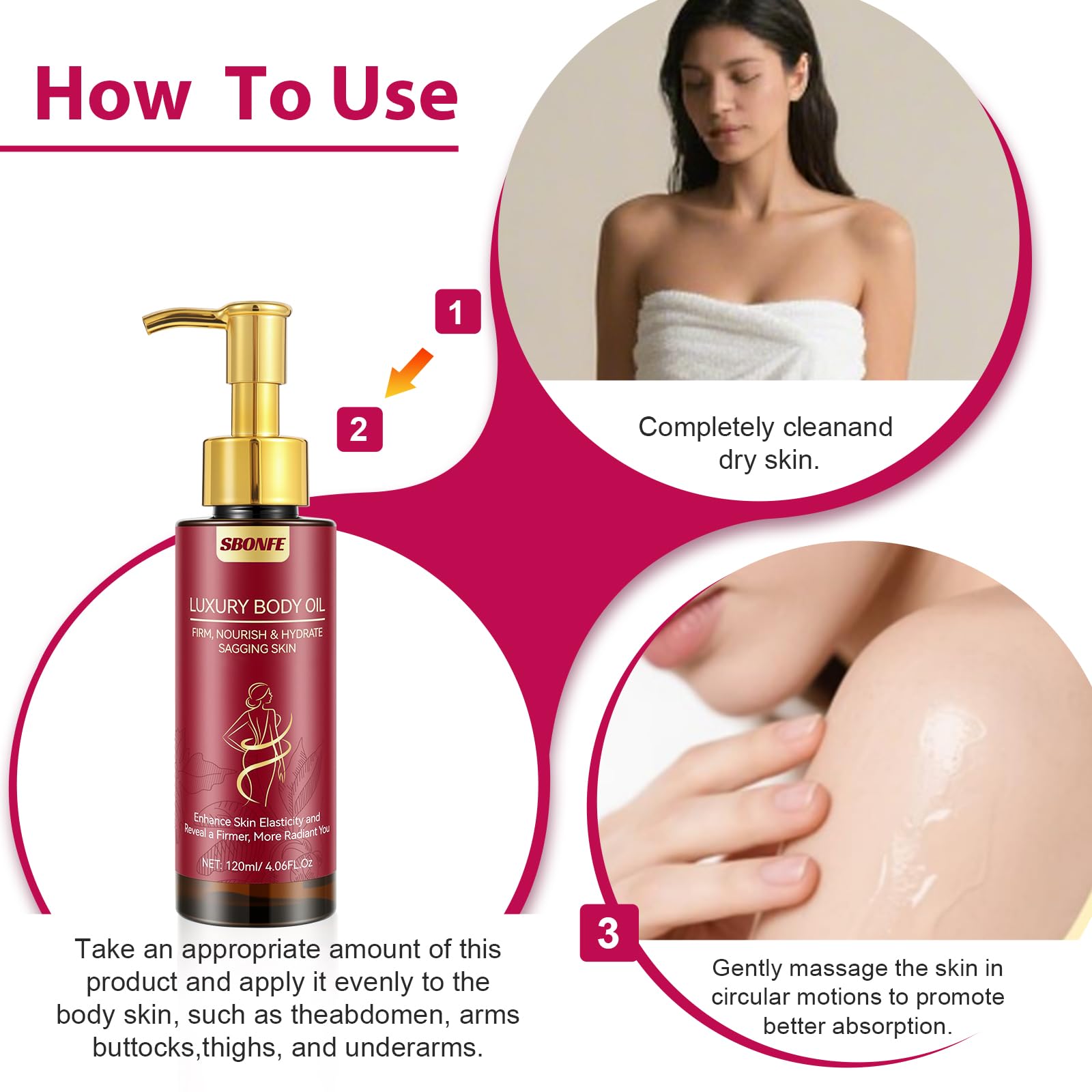 SBONFE Body Firming Oil for Crepe Skin – Lightweight, Hydrating After-Shower Treatment
