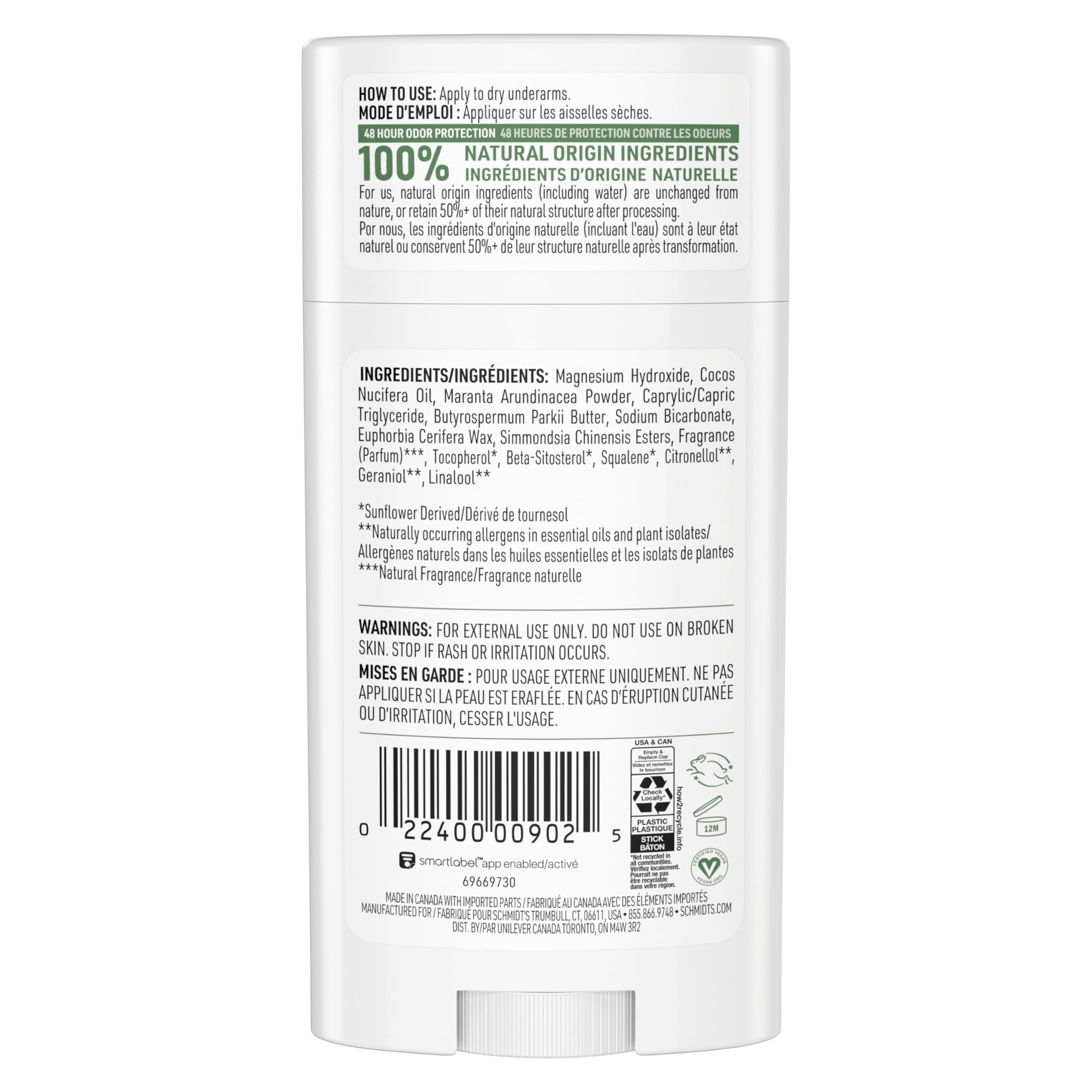 Schmidt's Aluminum-Free Fresh Cucumber Deodorant – 24h Odor Protection