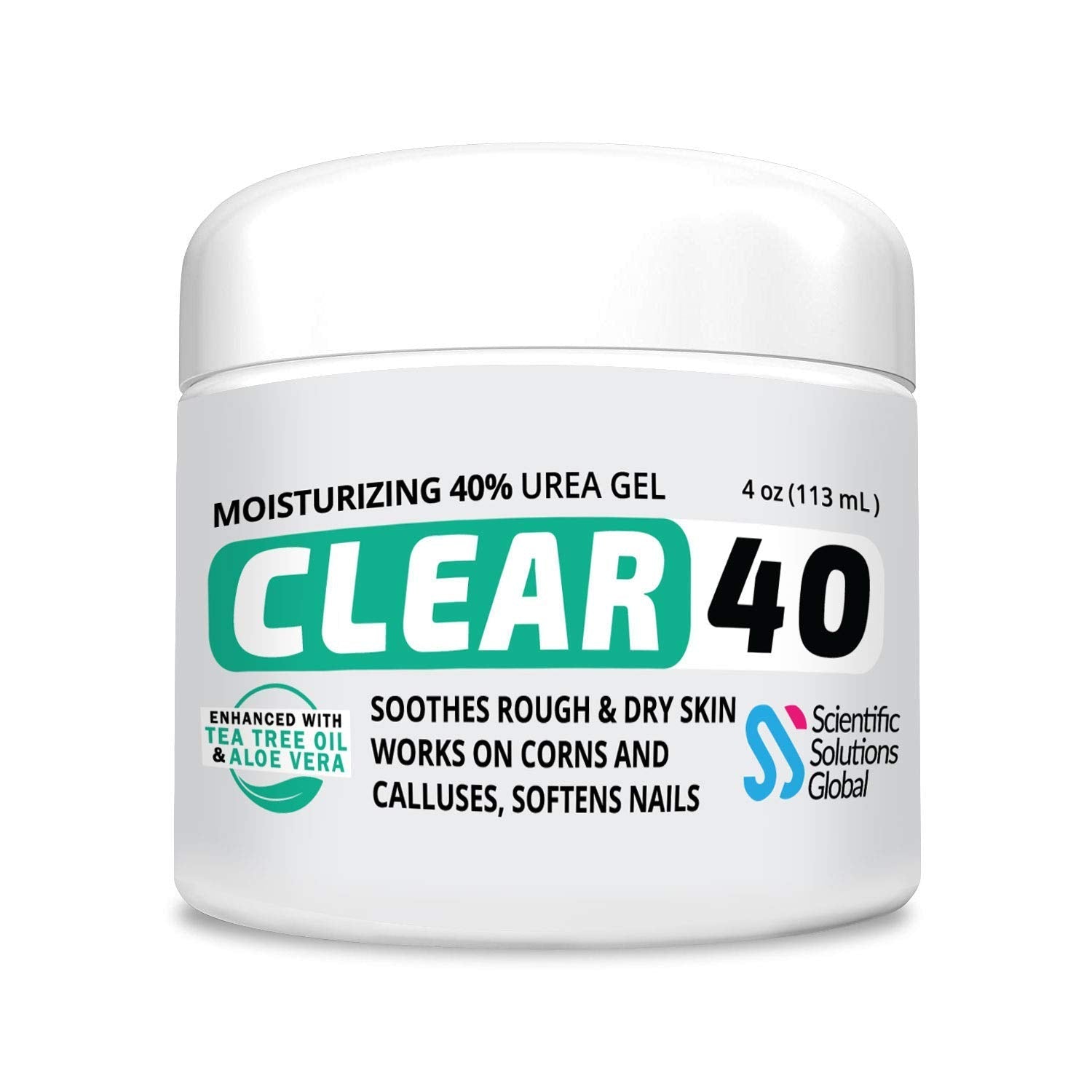 CLEAR 40% Urea Gel 4 oz with Tea Tree & Coconut Oil – Deep Hydration for Calluses, Cracked Heels, and Dry Skin | Scientific Solutions Global