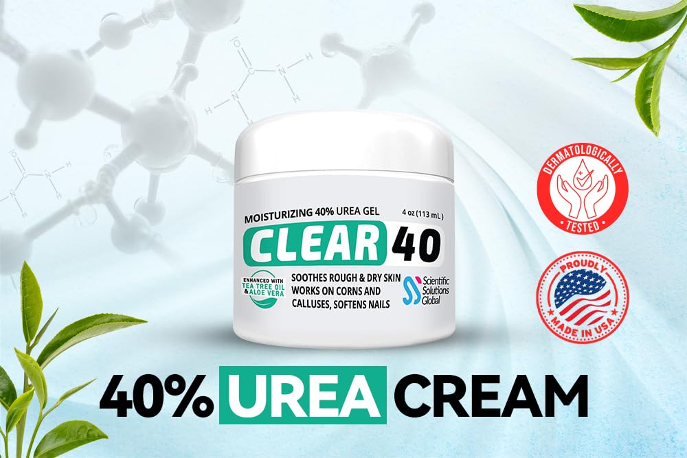 CLEAR 40% Urea Gel 4 oz with Tea Tree & Coconut Oil – Deep Hydration for Calluses, Cracked Heels, and Dry Skin | Scientific Solutions Global