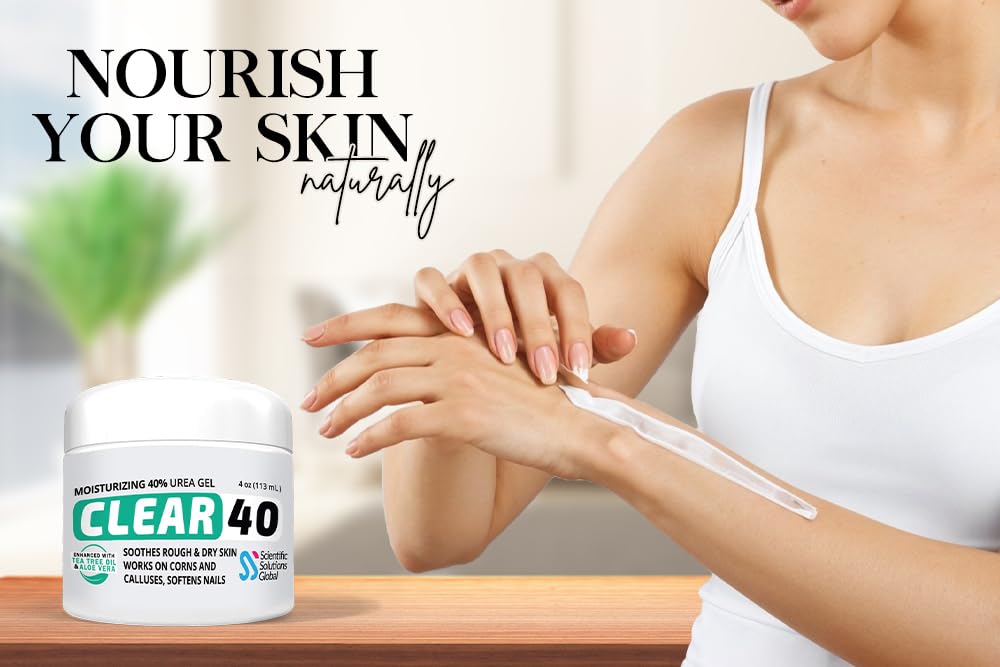 CLEAR 40% Urea Gel 4 oz with Tea Tree & Coconut Oil – Deep Hydration for Calluses, Cracked Heels, and Dry Skin | Scientific Solutions Global