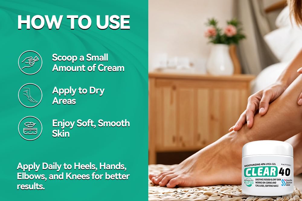 CLEAR 40% Urea Gel 4 oz with Tea Tree & Coconut Oil – Deep Hydration for Calluses, Cracked Heels, and Dry Skin | Scientific Solutions Global