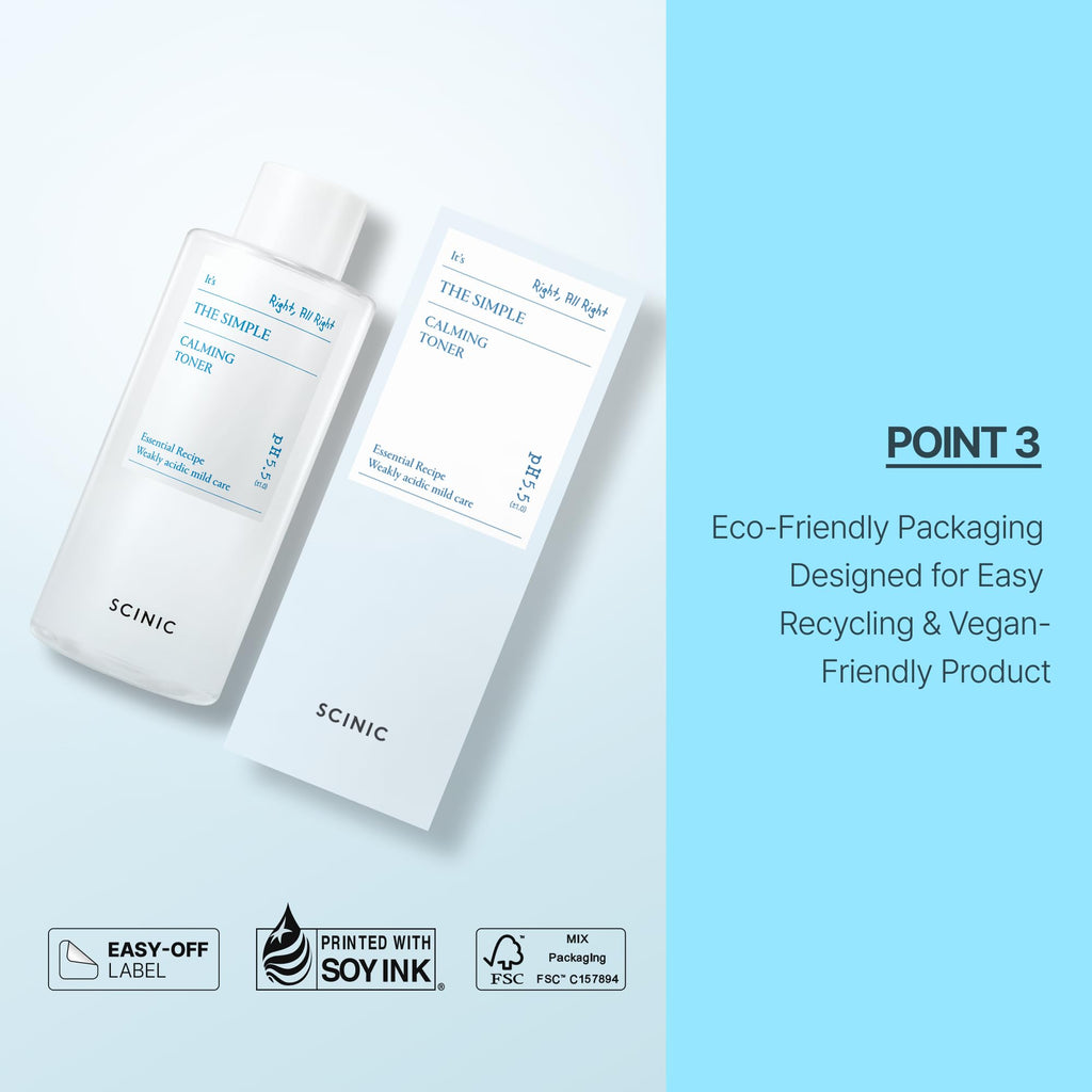 SCINIC The Simple Calming Toner 300ml | Vegan, pH-Balanced Mild Toner for Sensitive Skin