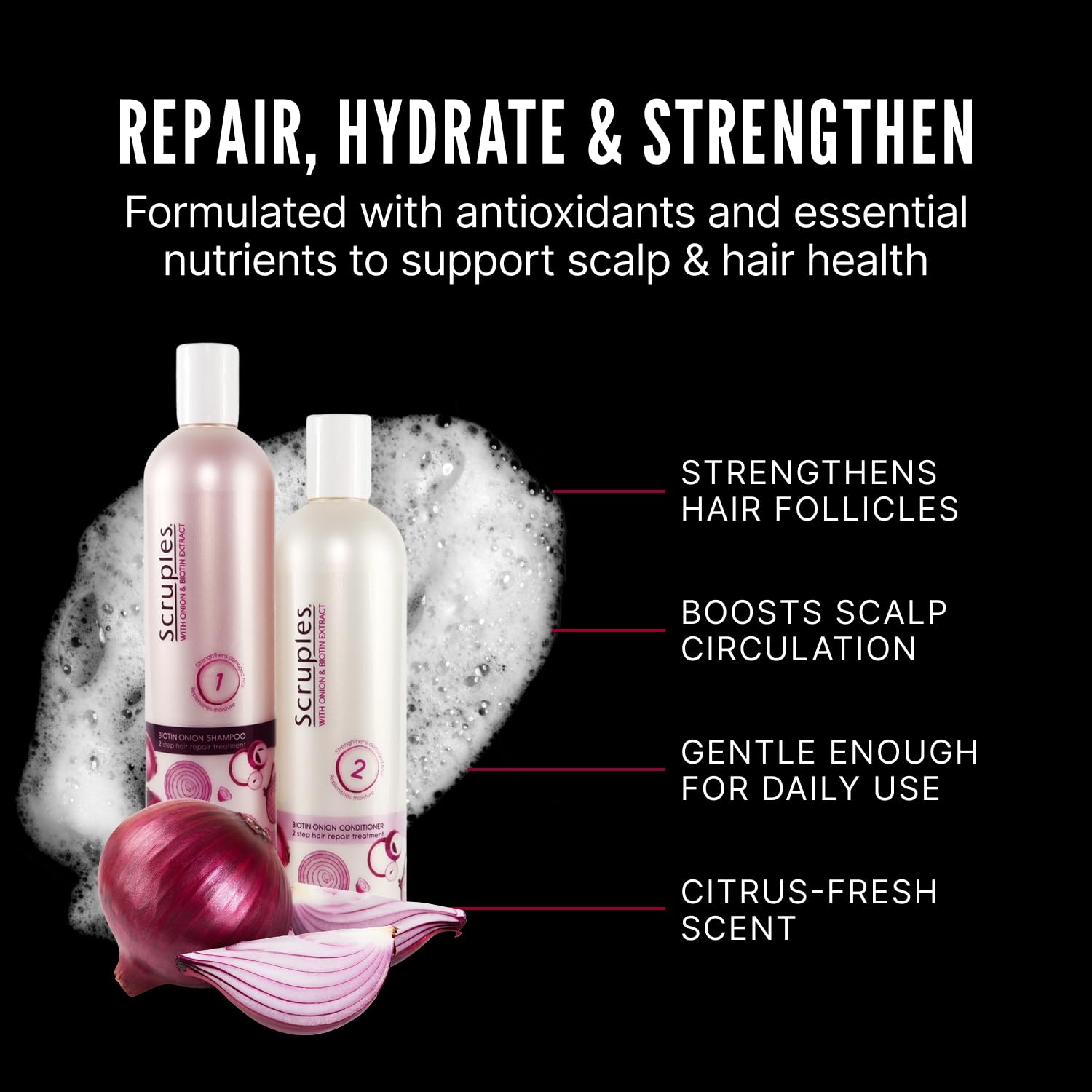 Scruples Biotin Onion Shampoo & Conditioner Bundle – Hair Growth and Hydration for Women