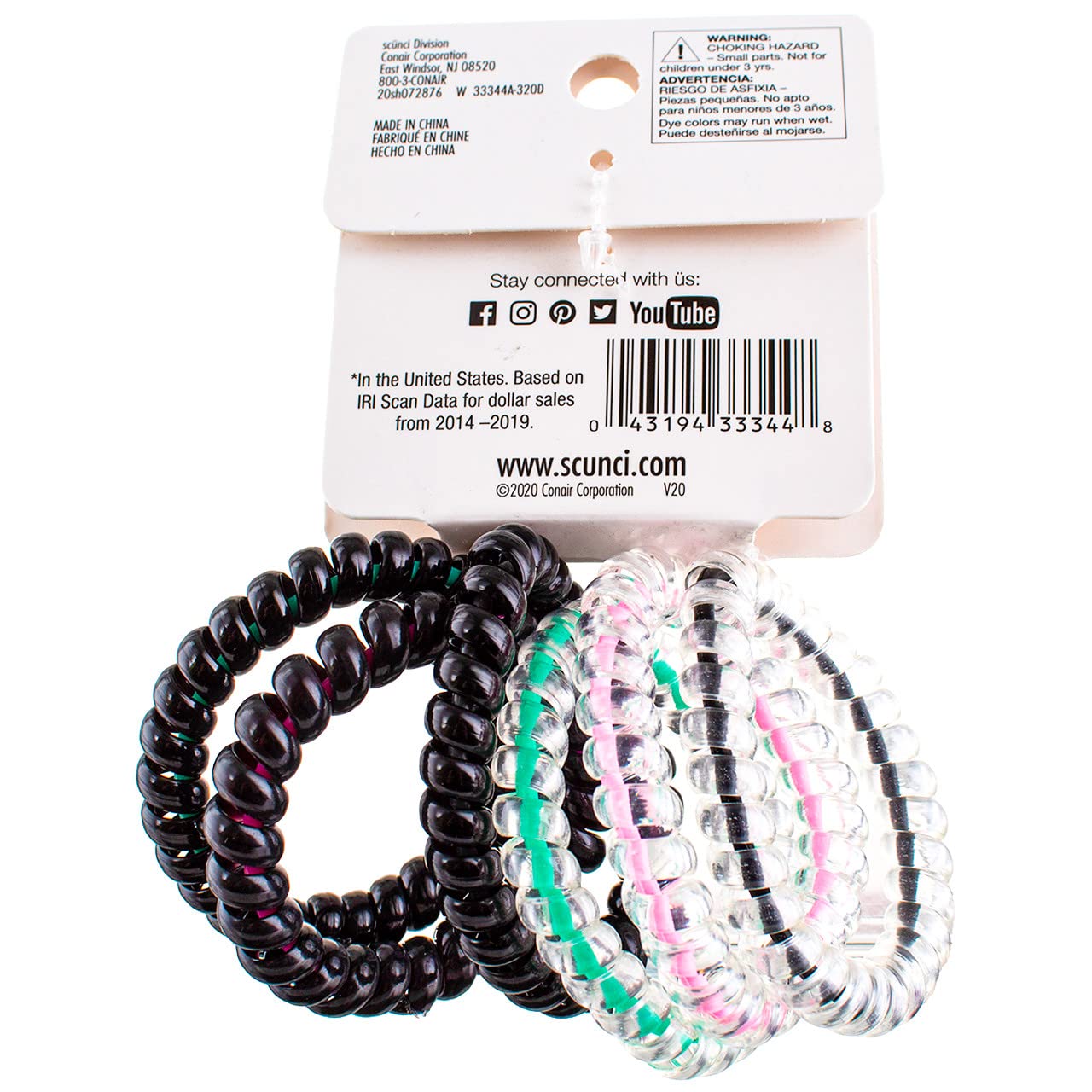 Scunci Spiral Ponytailers with NS Inner Core – 6-Count, Pack of 4