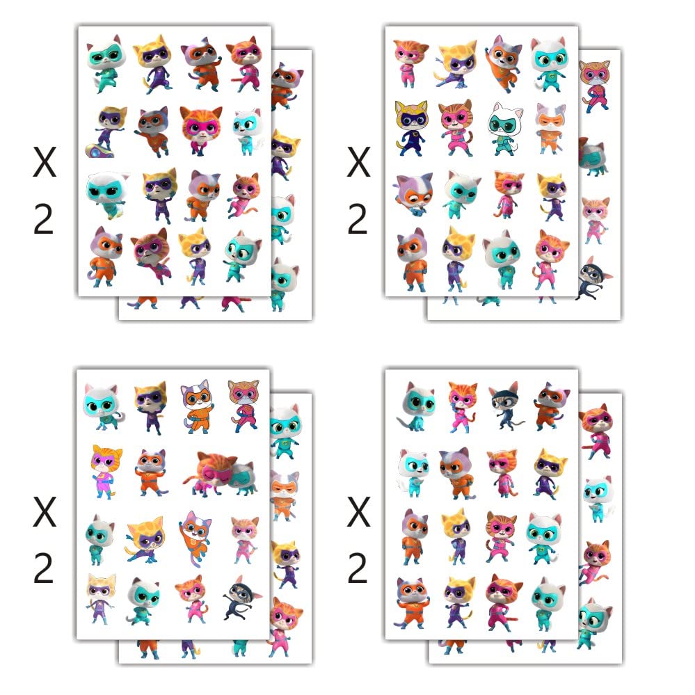 SDONY 8 Sheets Super Cats Temporary Tattoos for Kids | Party Decorations & Party Supplies