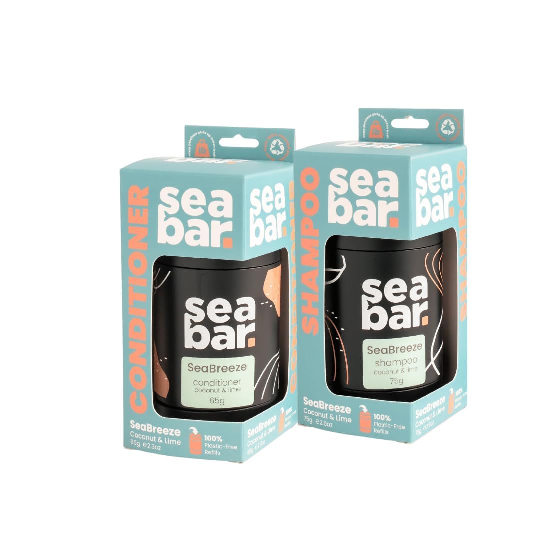 SeaBar Shampoo & Conditioner Bar Set – All-Natural, Vegan, Sulfate-Free, Zero Waste