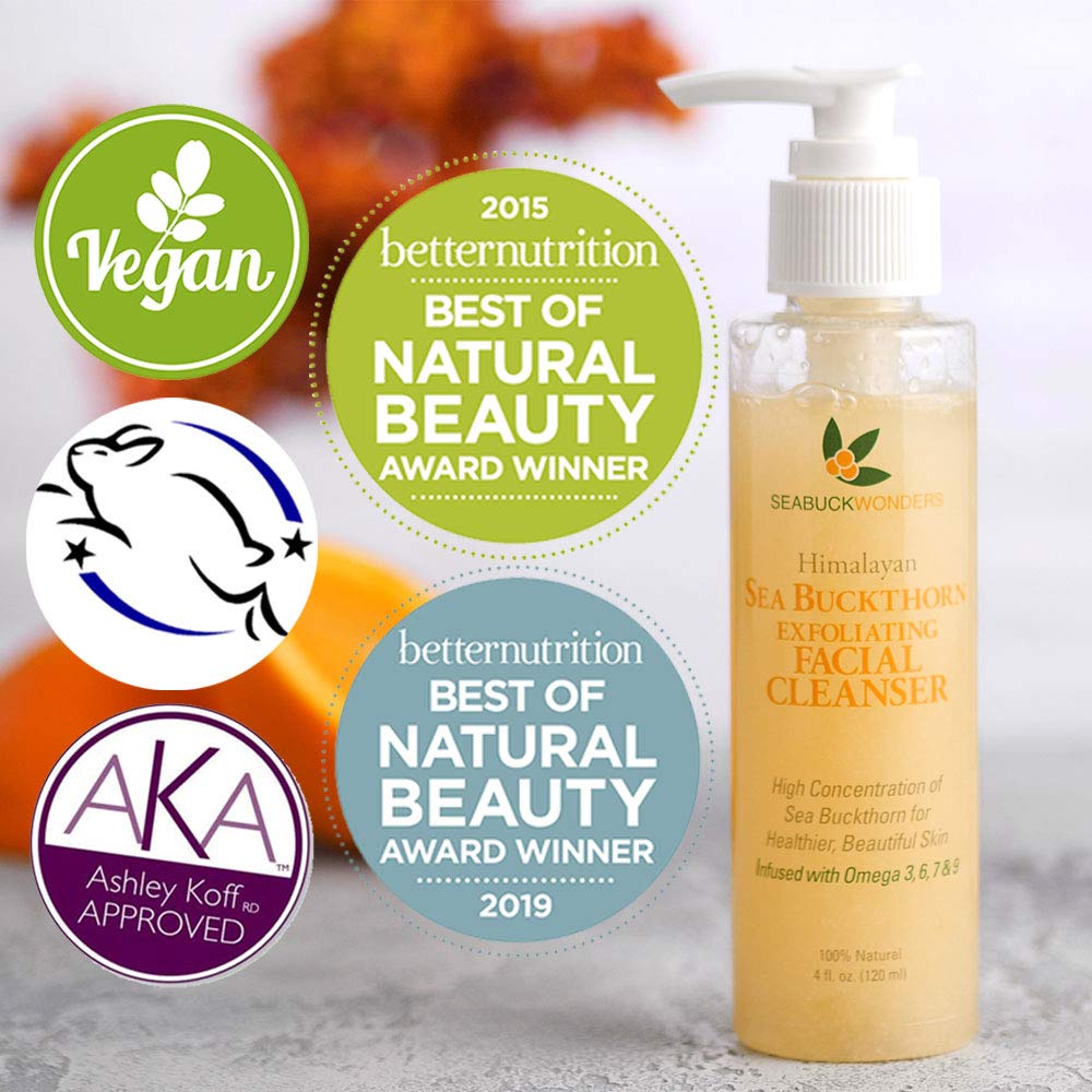 SEABUCKWONDERS Organic Sea Buckthorn Exfoliating Face Wash – Gentle, pH Balanced Cleanser, 4 oz