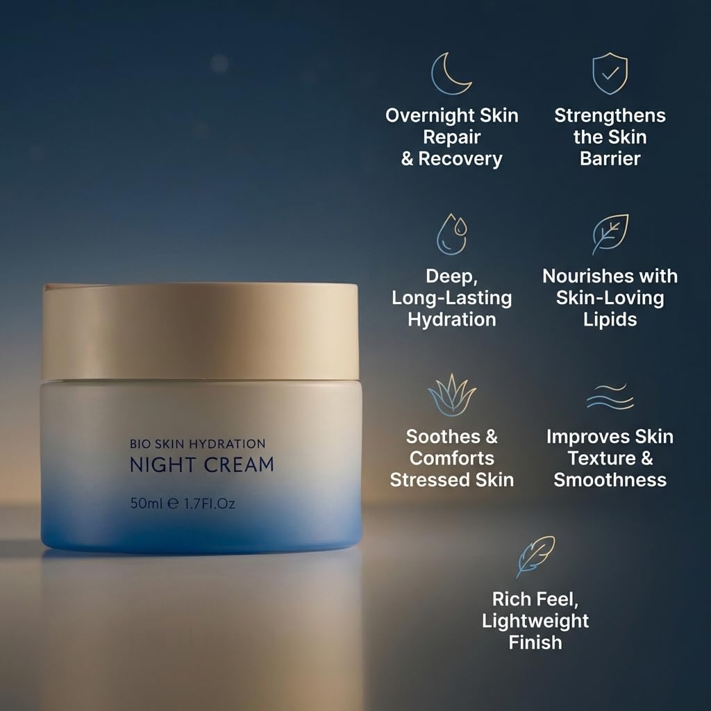 SEACRET Bio Skin Hydration Night Cream – Deep Overnight Moisture with Dead Sea Minerals, Niacinamide, Jojoba & Argan Oil | 1.7 fl oz