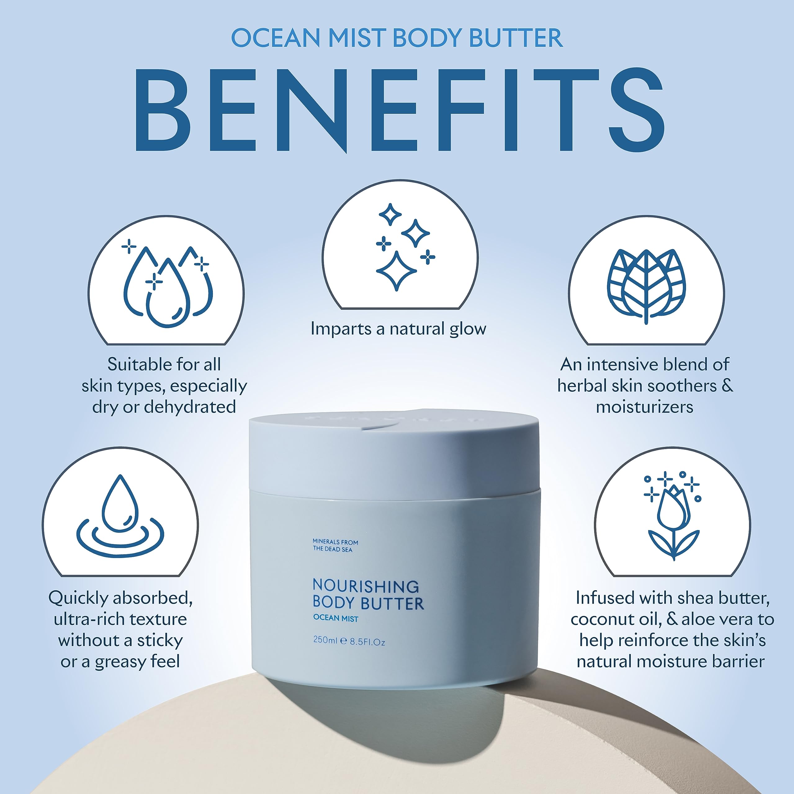 SEACRET Minerals Dead Sea Body Butter – Ocean Mist, Ultra-Rich Shea & Coconut Oil, 8.5 fl oz