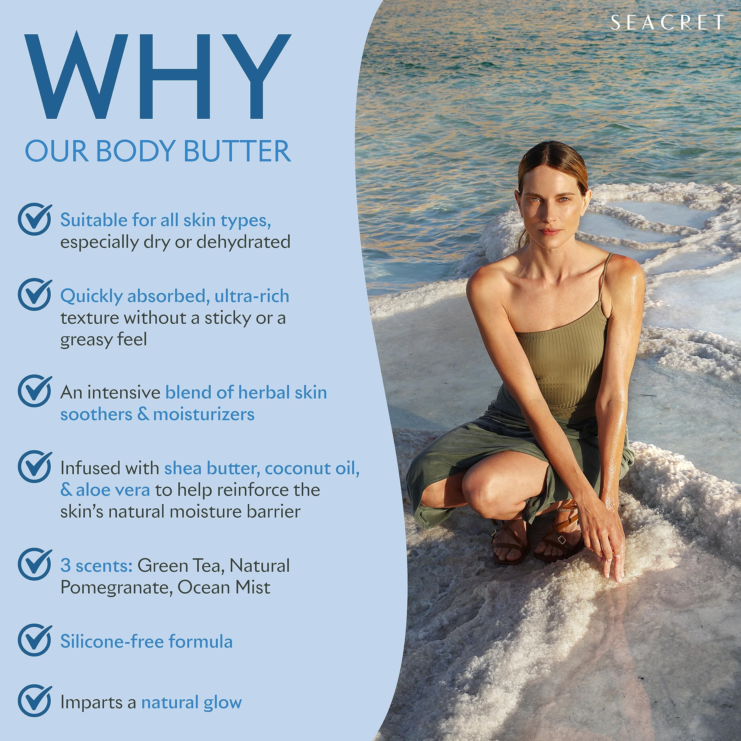 SEACRET Minerals Dead Sea Body Butter – Ocean Mist, Ultra-Rich Shea & Coconut Oil, 8.5 fl oz