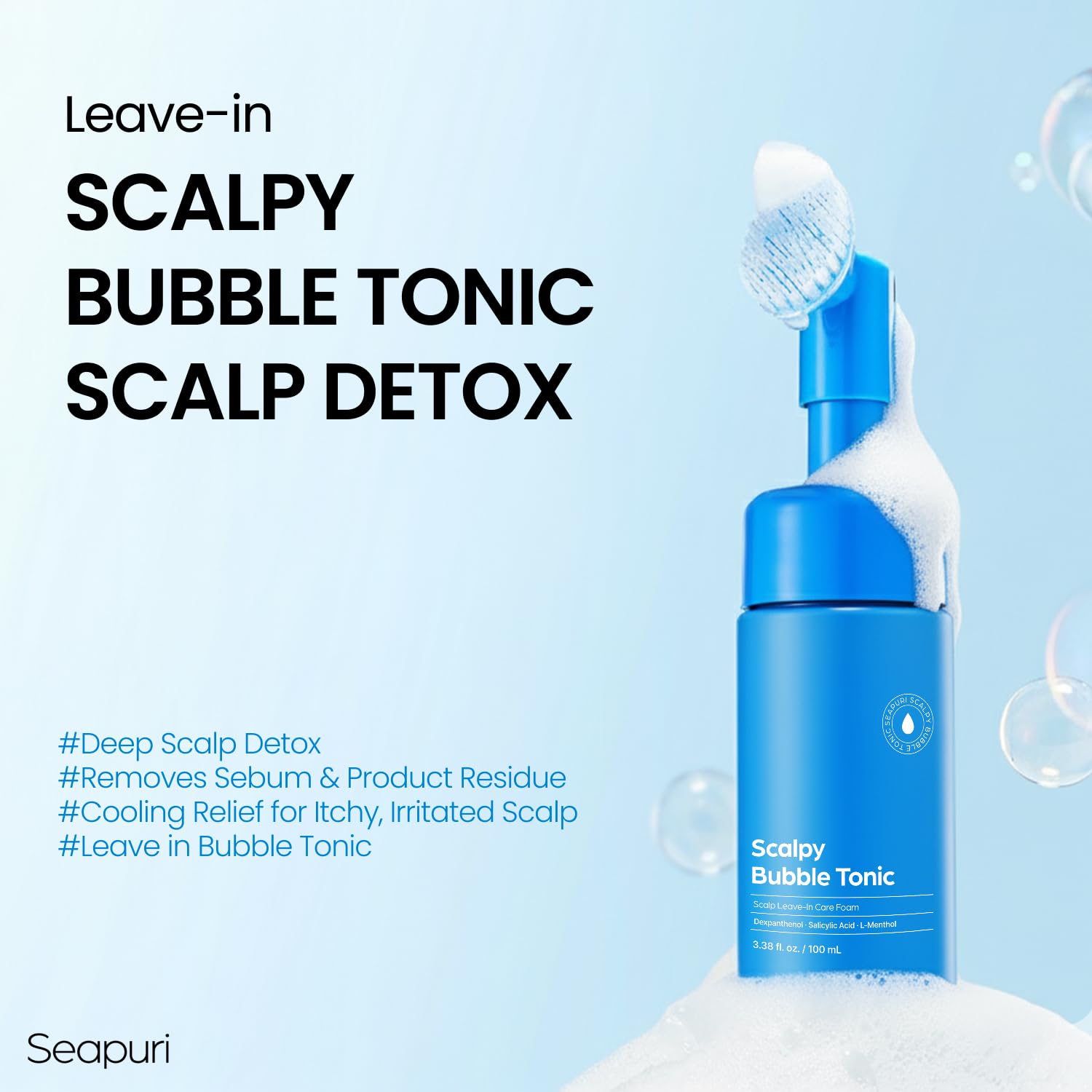 Seapuri Bubble Tonic | Leave-In Scalp Detox Foam for Oily, Itchy Roots