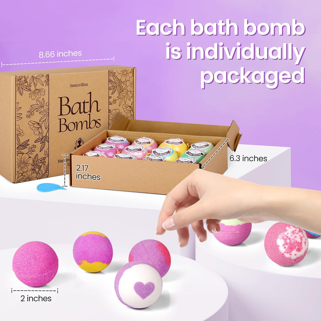 SeasonBliss Bath Bombs 12-Pack – Handmade Shea Butter Bombs for Relaxing Baths