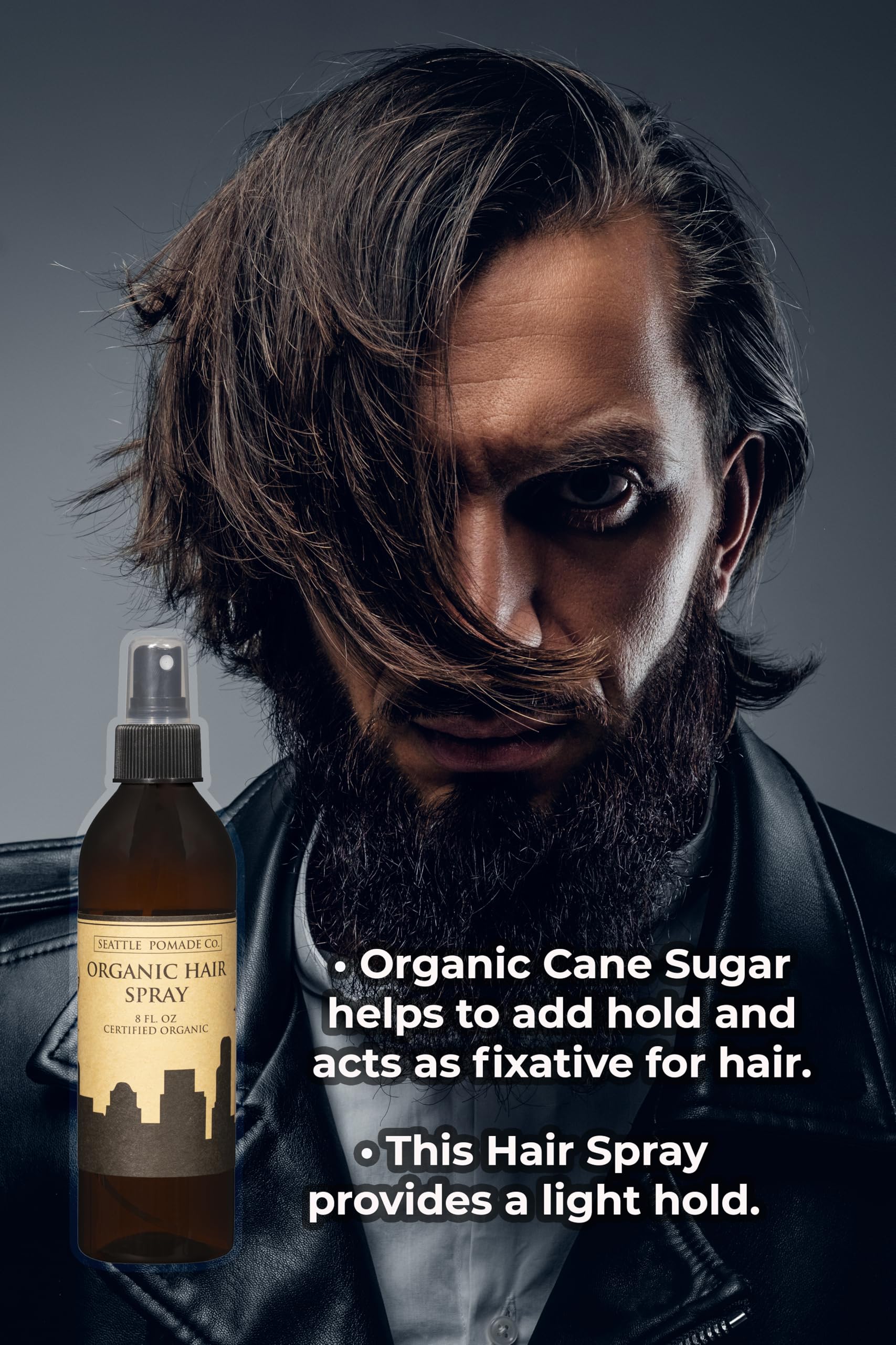 Seattle Pomade Co. Certified Organic Hair Spray – Aloe, Acacia Fiber, Light Hold