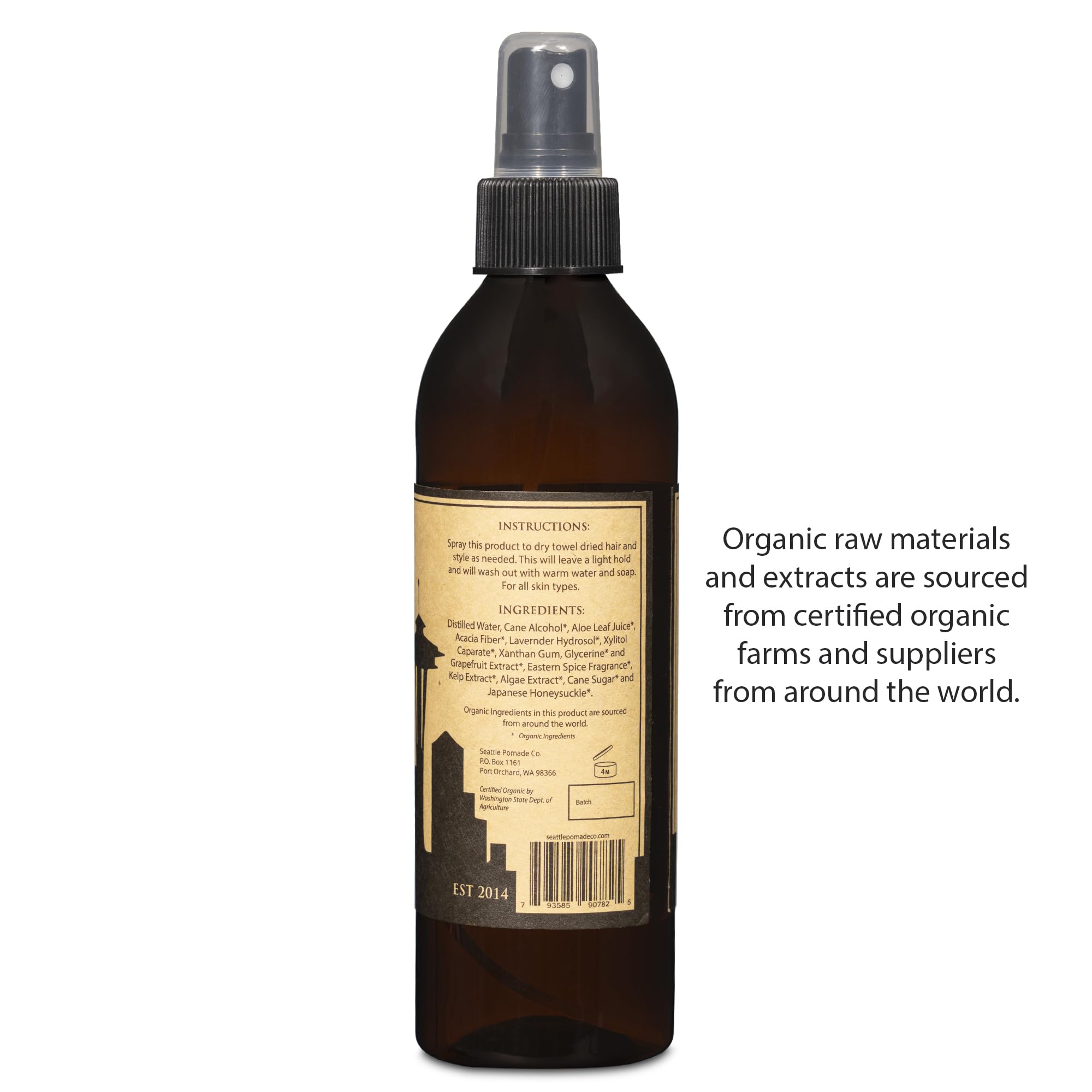 Seattle Pomade Co. Certified Organic Hair Spray – Aloe, Acacia Fiber, Light Hold