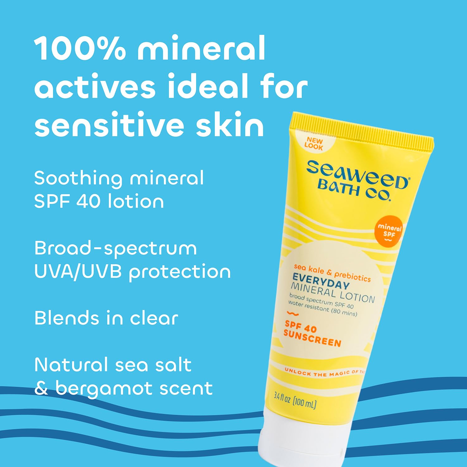 Seaweed Bath Co. Everyday Mineral SPF 40 Sunscreen Lotion – Broad Spectrum, Vegan & Cruelty-Free, 3.4 oz