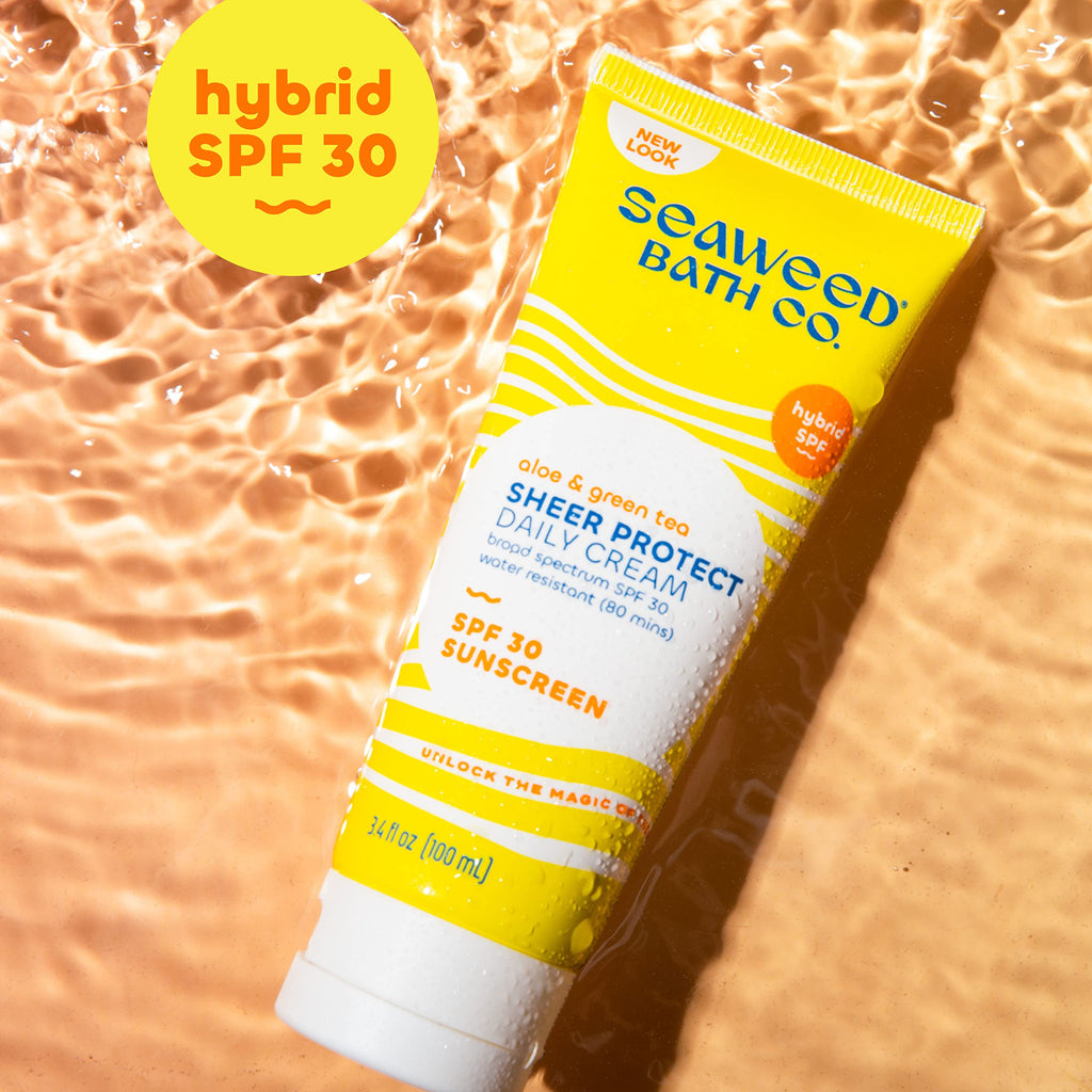 Seaweed Bath Co. Sheer Protect SPF 30 Daily Cream – 3.4oz, Hybrid Broad Spectrum Sunscreen with Aloe & Green Tea