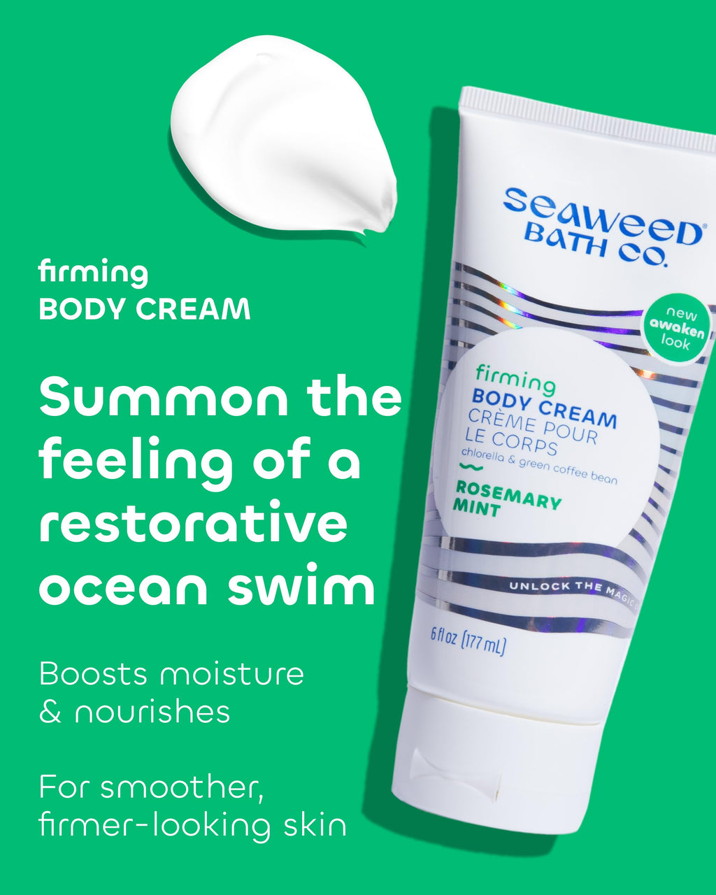 Seaweed Bath Co. Firming Body Cream – Rosemary Mint with Hyaluronic Acid (6 oz, Pack of 2)