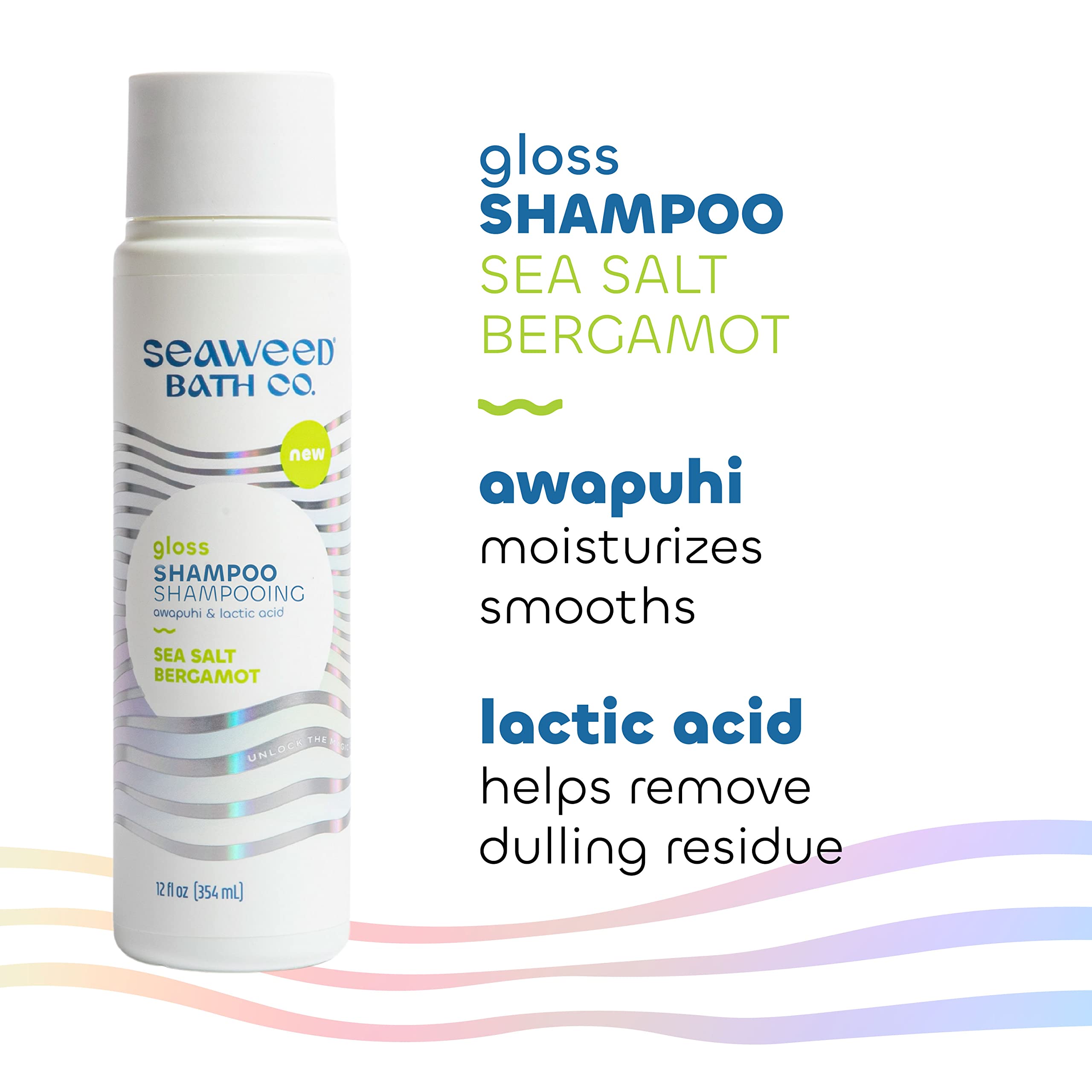 Seaweed Bath Co. Gloss Shampoo – Sea Salt Bergamot Scent, 12 oz | Sustainably Harvested Seaweed & Awapuhi