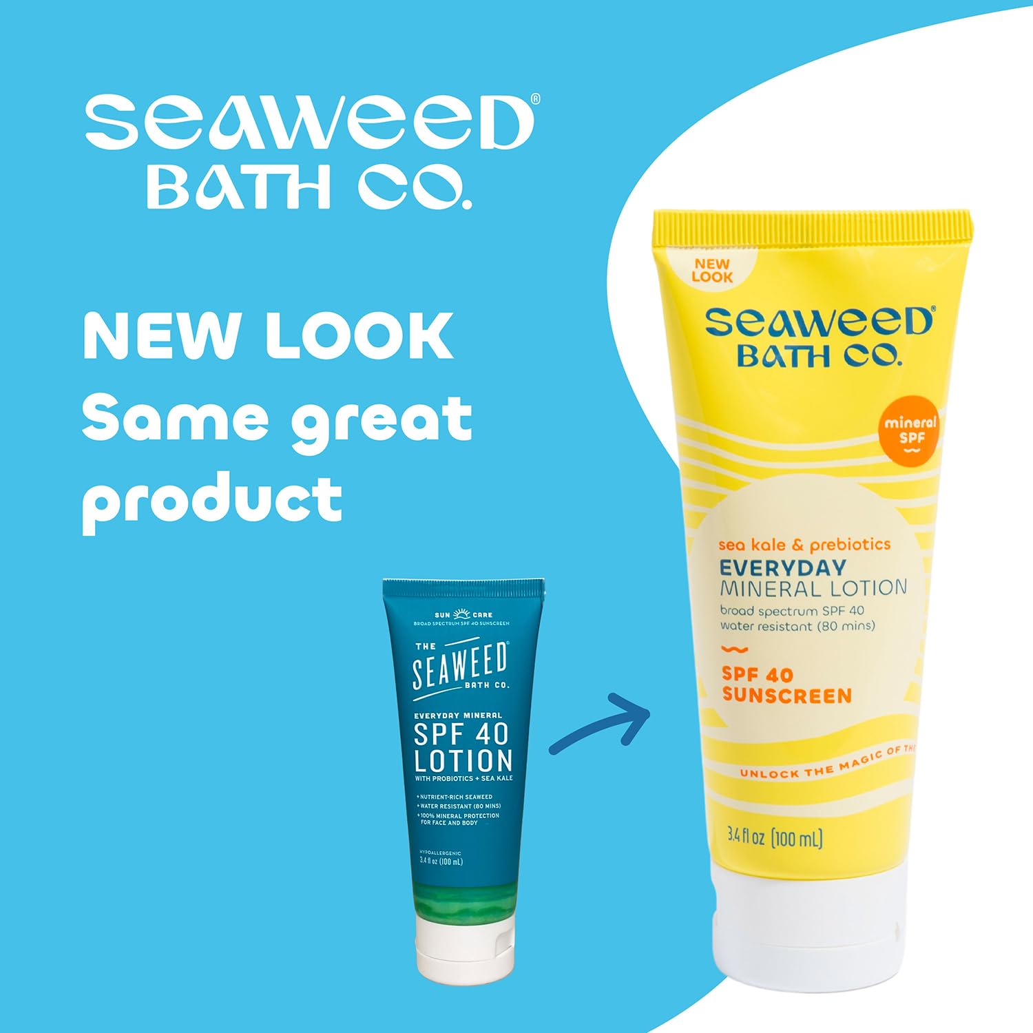 Seaweed Bath Co. Everyday Mineral SPF 40 Sunscreen Lotion – Broad Spectrum, Vegan & Cruelty-Free, 3.4 oz