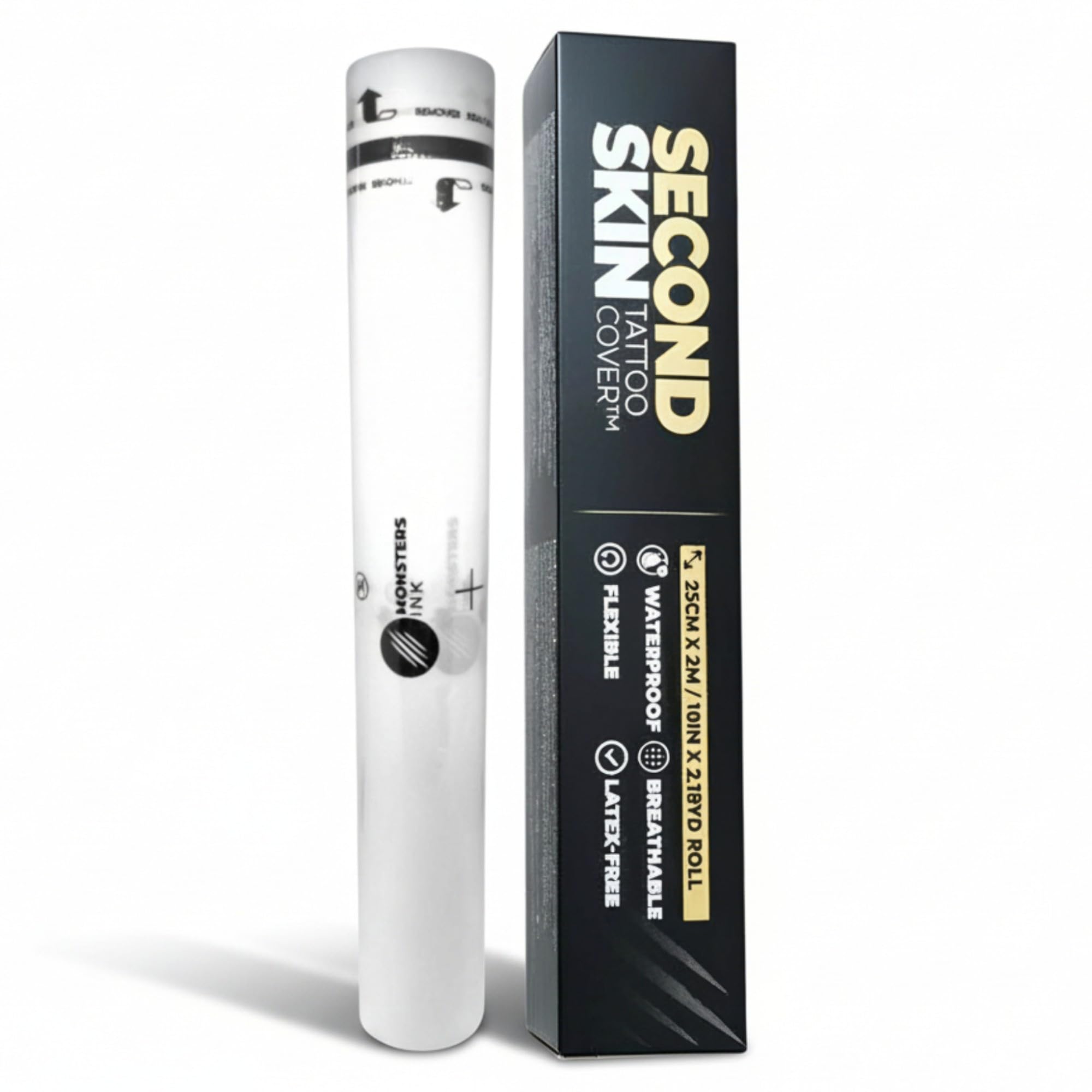 Second Skin Tattoo Cover Roll – Breathable, Clear Matte Tattoo Protection Film (10in x 2.18yd)