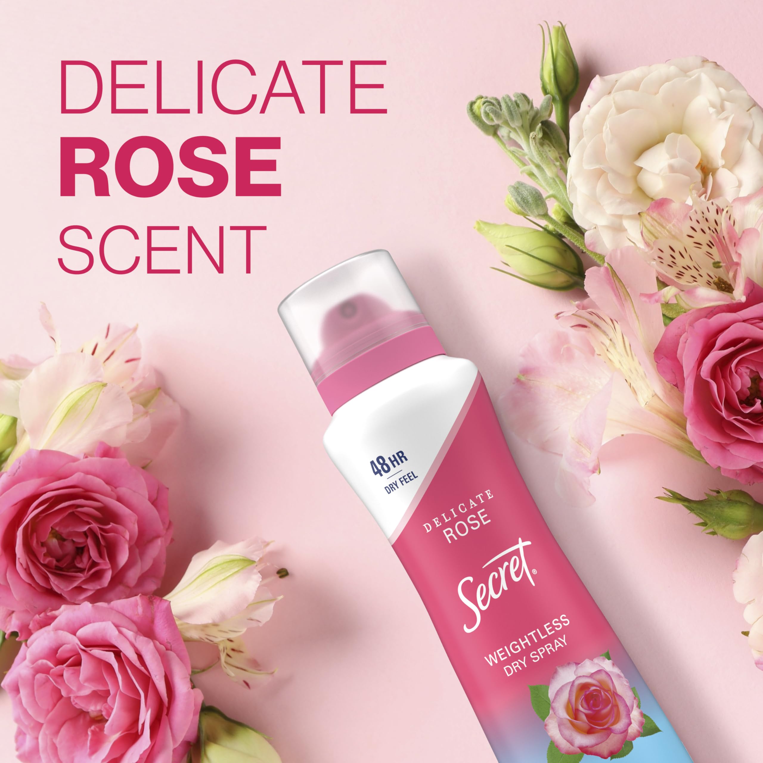 Secret Dry Spray Antiperspirant for Women — 48h Sweat & Odor Protection, Rose Scent (Pack of 3)