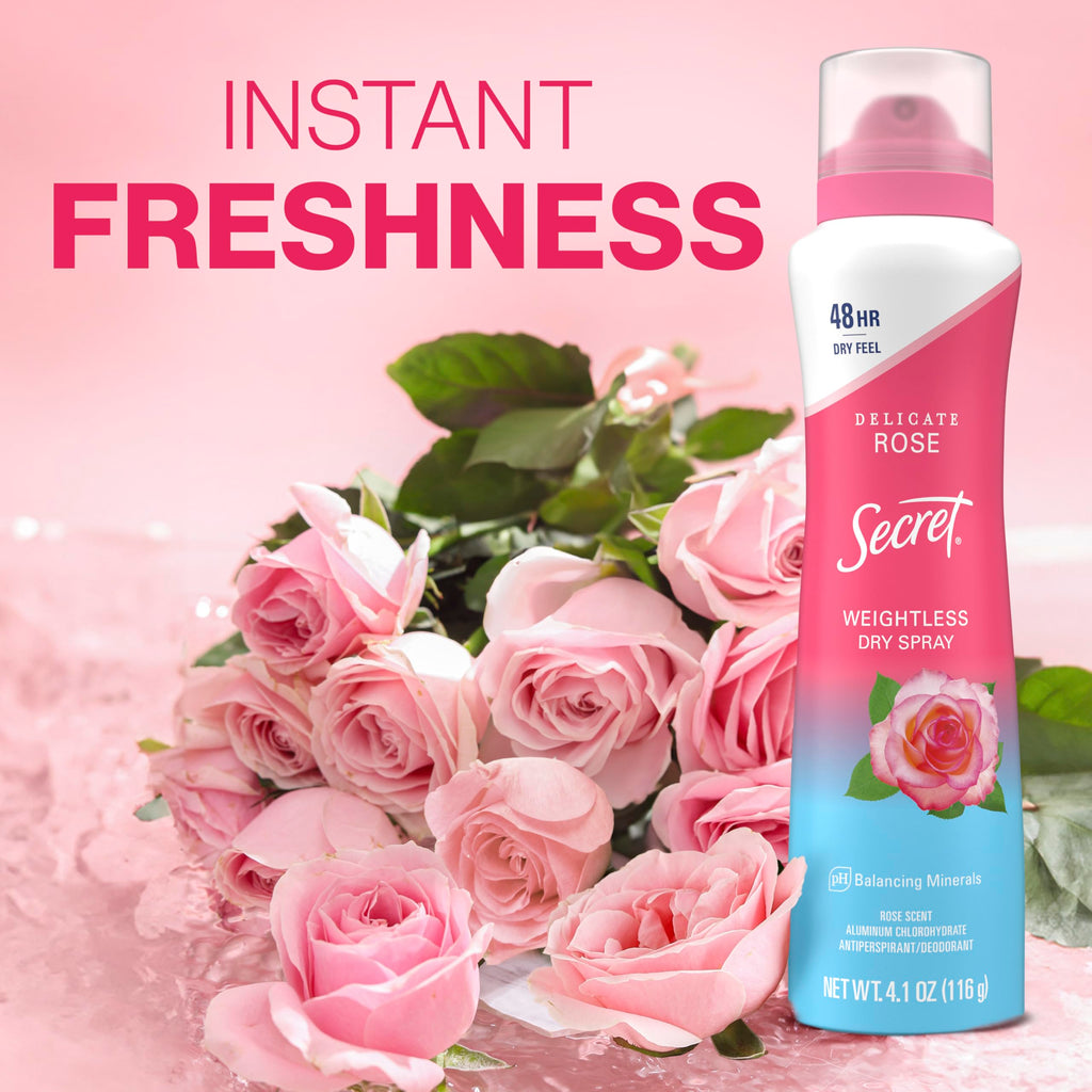 Secret Dry Spray Antiperspirant Deodorant for Women – 48hr Sweat & Odor Protection, Wild Rose & Argan Oil, 4.1 oz (Pack of 2)
