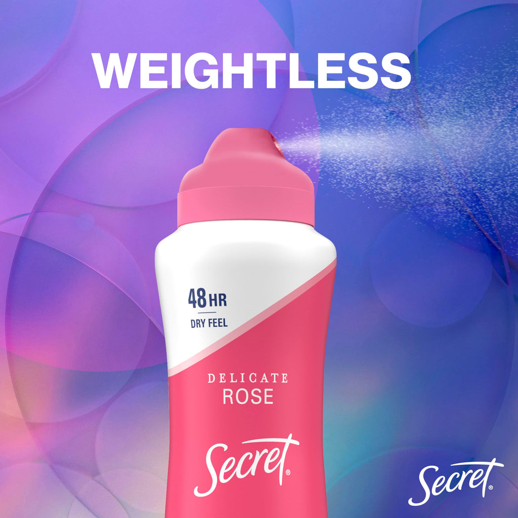 Secret Dry Spray Antiperspirant for Women — 48h Sweat & Odor Protection, Rose Scent (Pack of 3)
