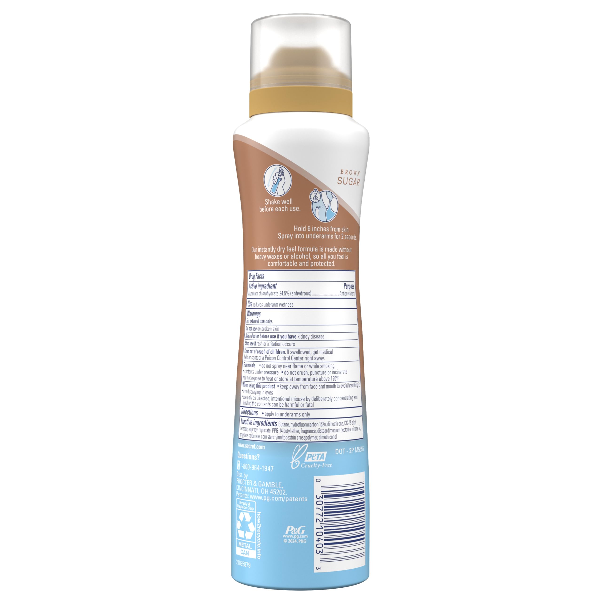 Secret Dry Spray Antiperspirant Deodorant for Women – 48-Hour Weightless Protection, Brown Sugar Scent, Pack of 3 (4.1 oz each)
