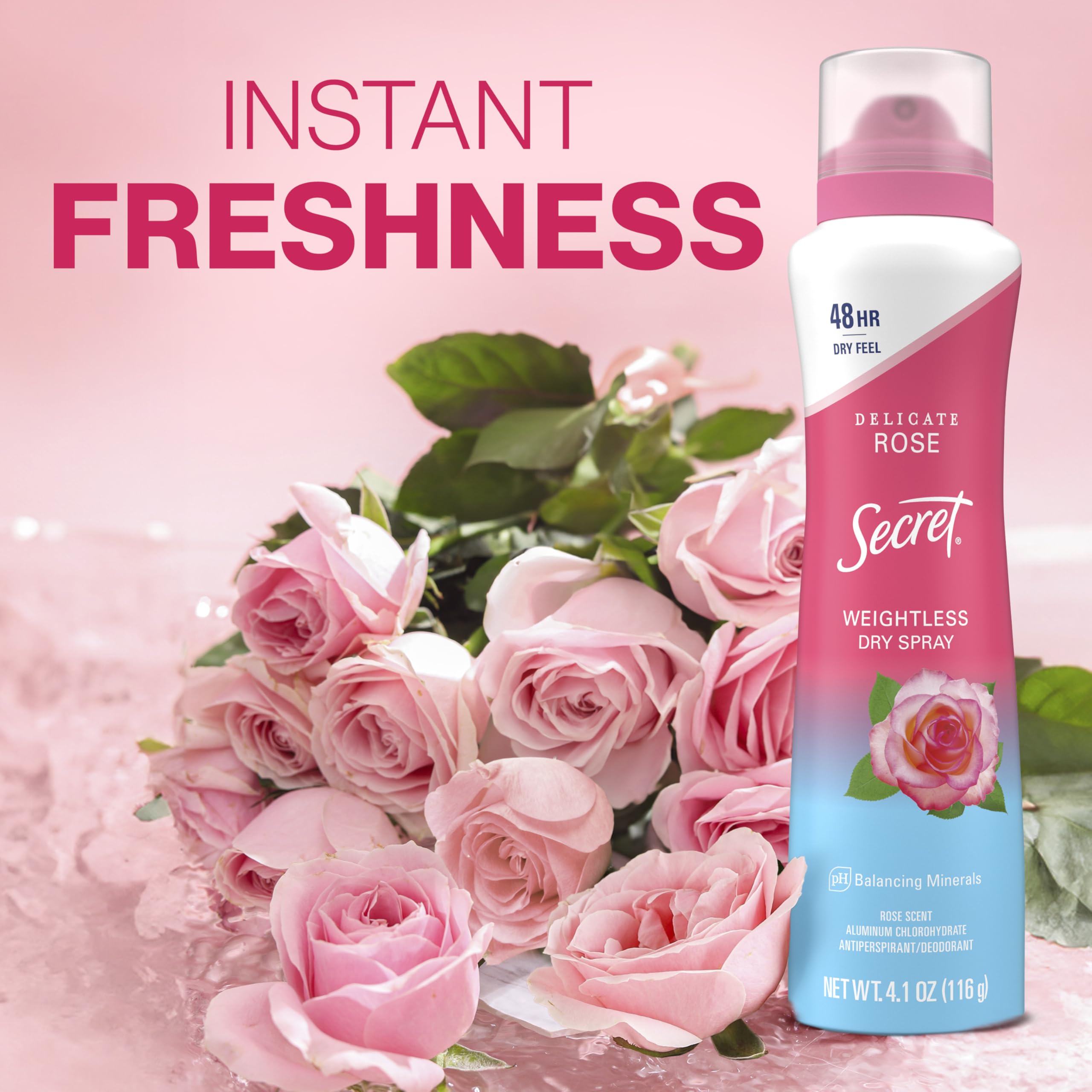 Secret Dry Spray Antiperspirant for Women — 48h Sweat & Odor Protection, Rose Scent (Pack of 3)