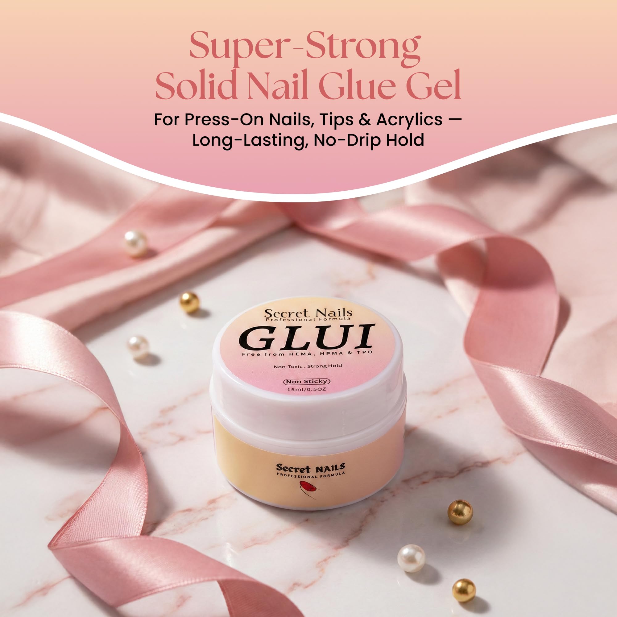 GLUI by Secret Nails – Extra-Strong Press-On Nail Glue Gel (15ml) | Long-Lasting Bond