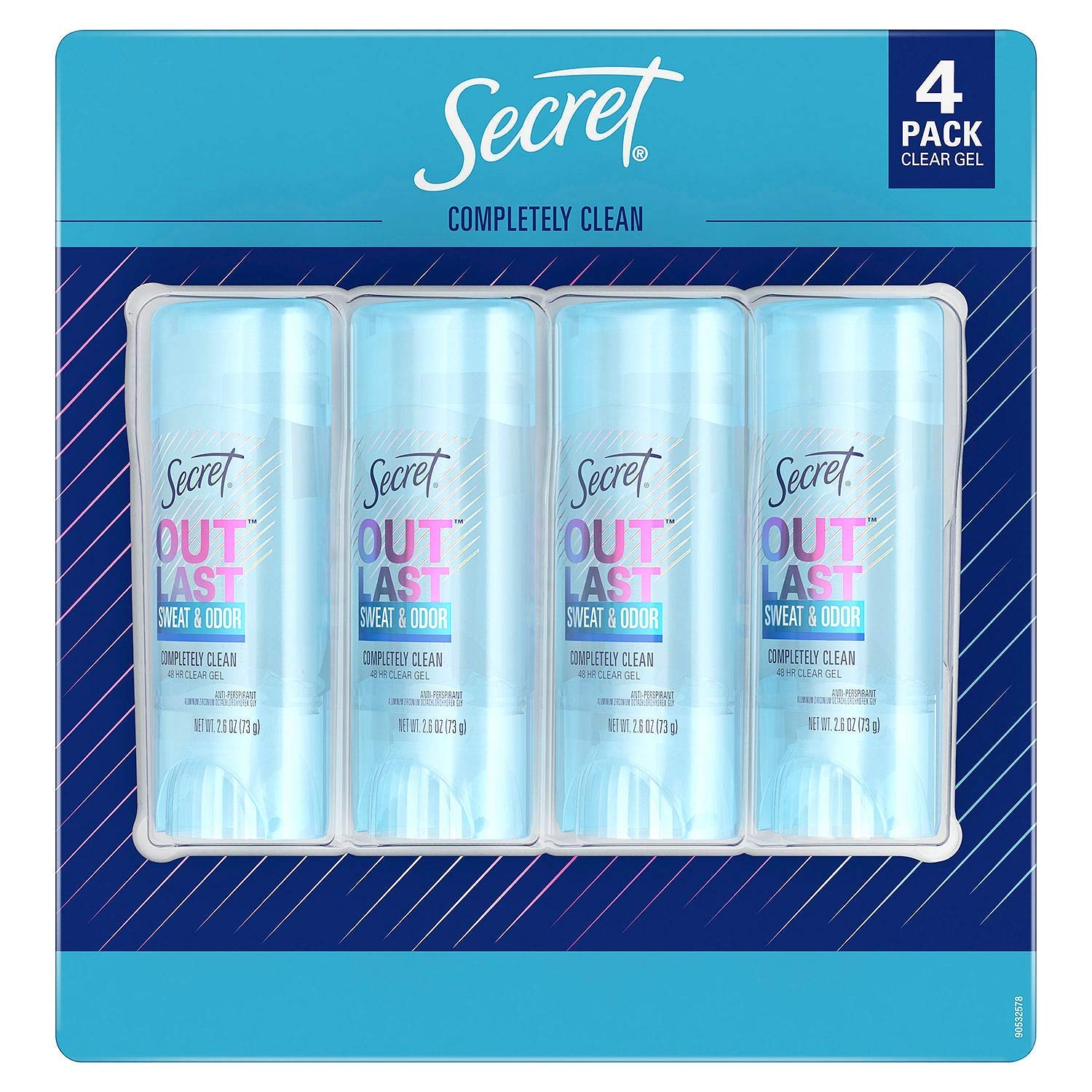 Secret Outlast Clear Gel Anti-Perspirant Deodorant — Completely Clean, 2.7 oz, 4-Pack