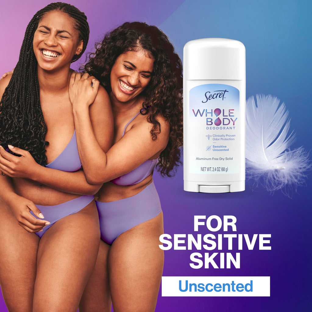 Secret Whole Body Deodorant Stick for Women — Unscented, Aluminum-Free, 72 HR Protection, 2.4 oz