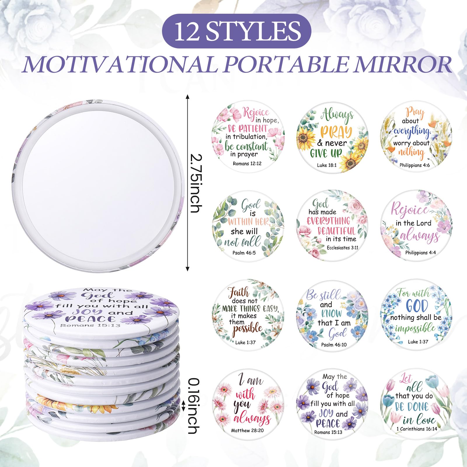 Seeloowy 24 Pcs Christian Gifts for Women – Floral Bible Verse Bags & Mirrors