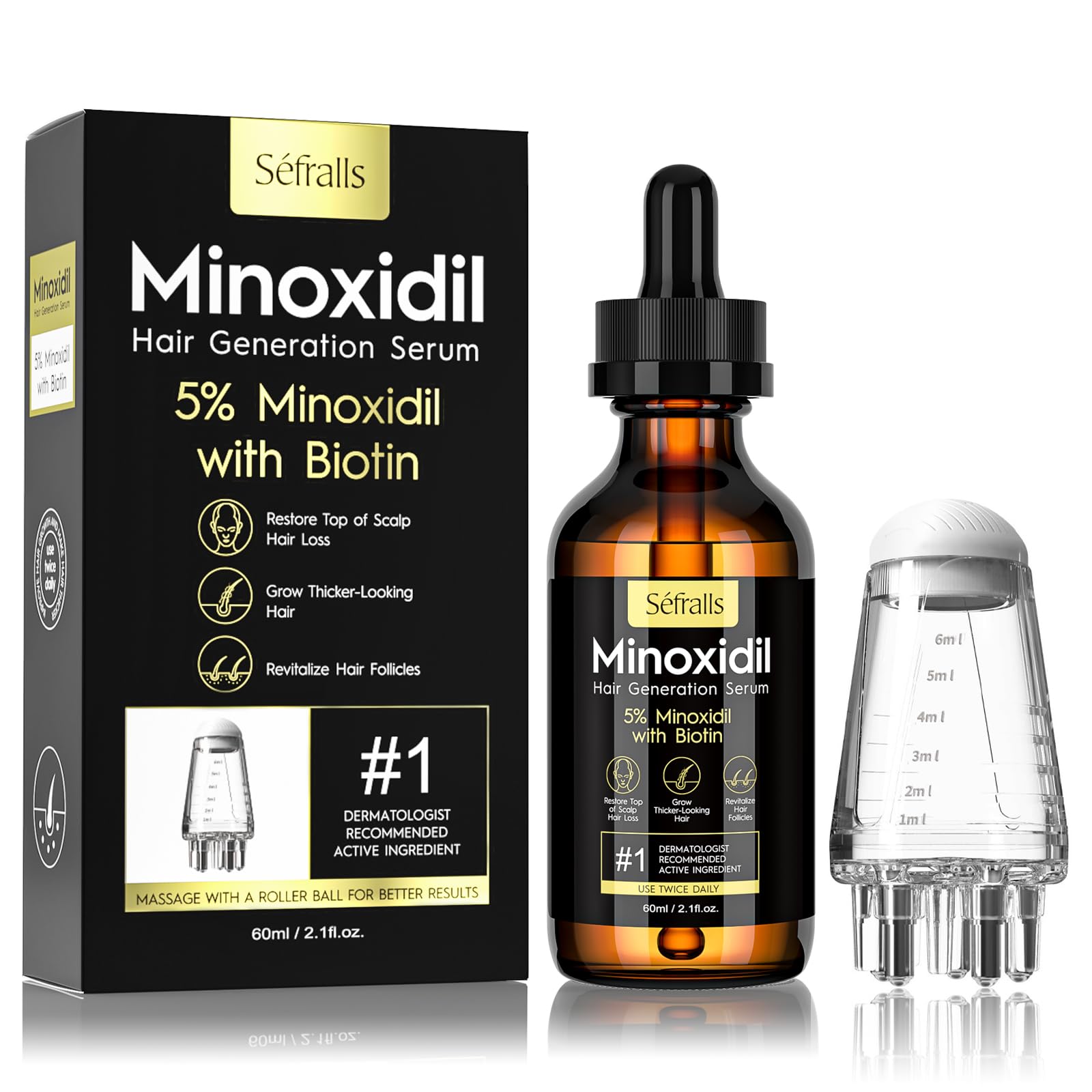 Sefralls 5% Minoxidil Hair Growth Oil Kit – Extra Strength Hair & Beard Regrowth Serum, 2.11 fl oz