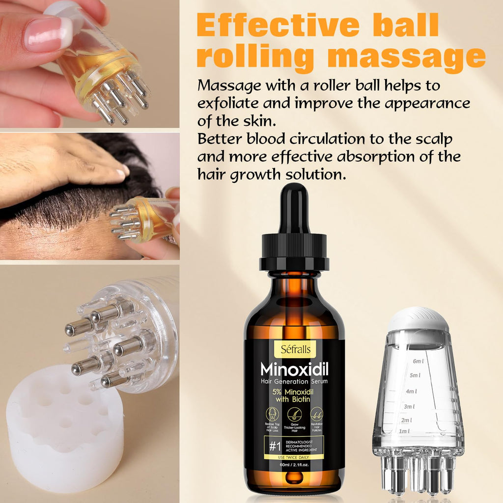 Sefralls 5% Minoxidil Hair Growth Oil Kit – Extra Strength Hair & Beard Regrowth Serum, 2.11 fl oz