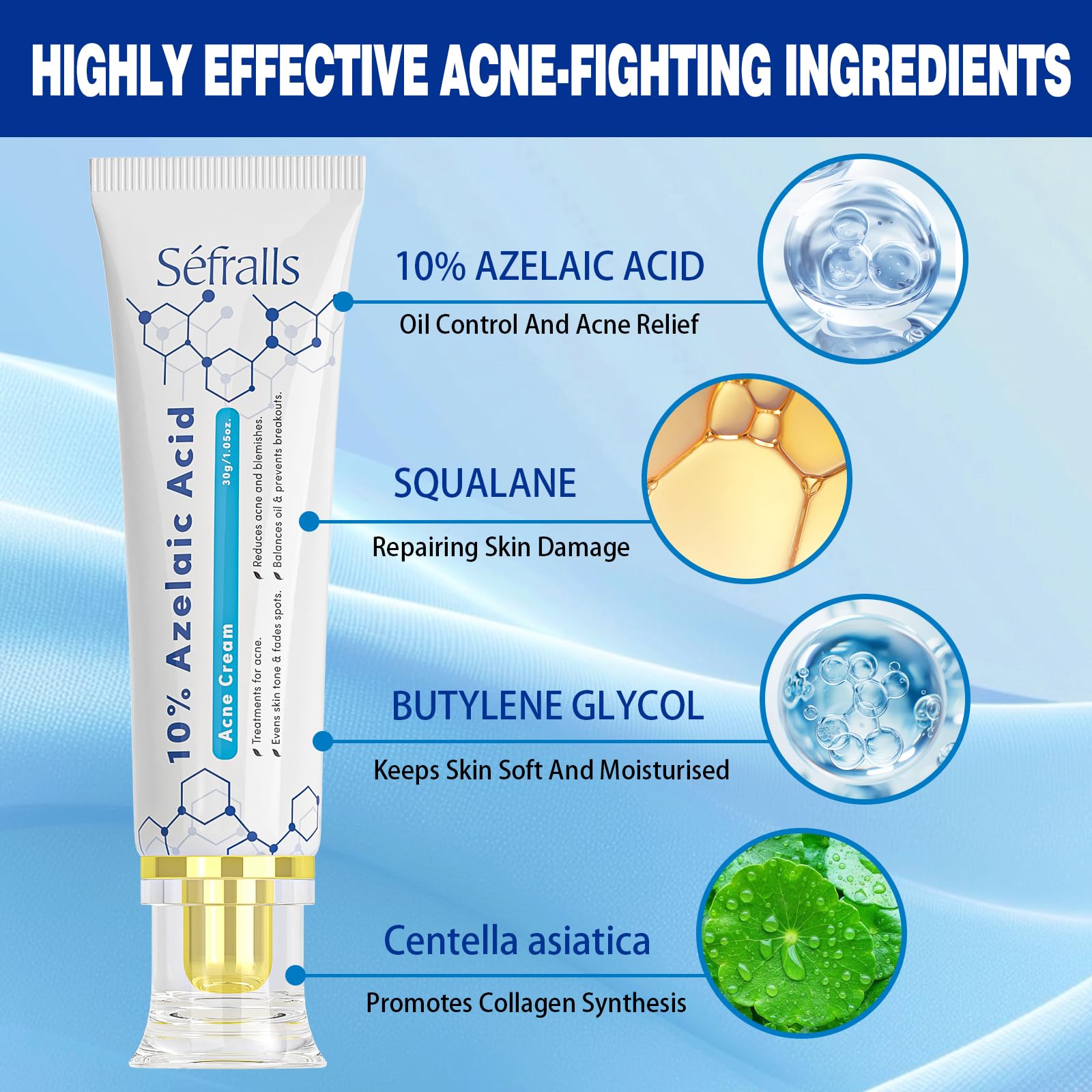 Sefralls 10% Azelaic Acid Cream — Acne & Redness Relief, 1 oz