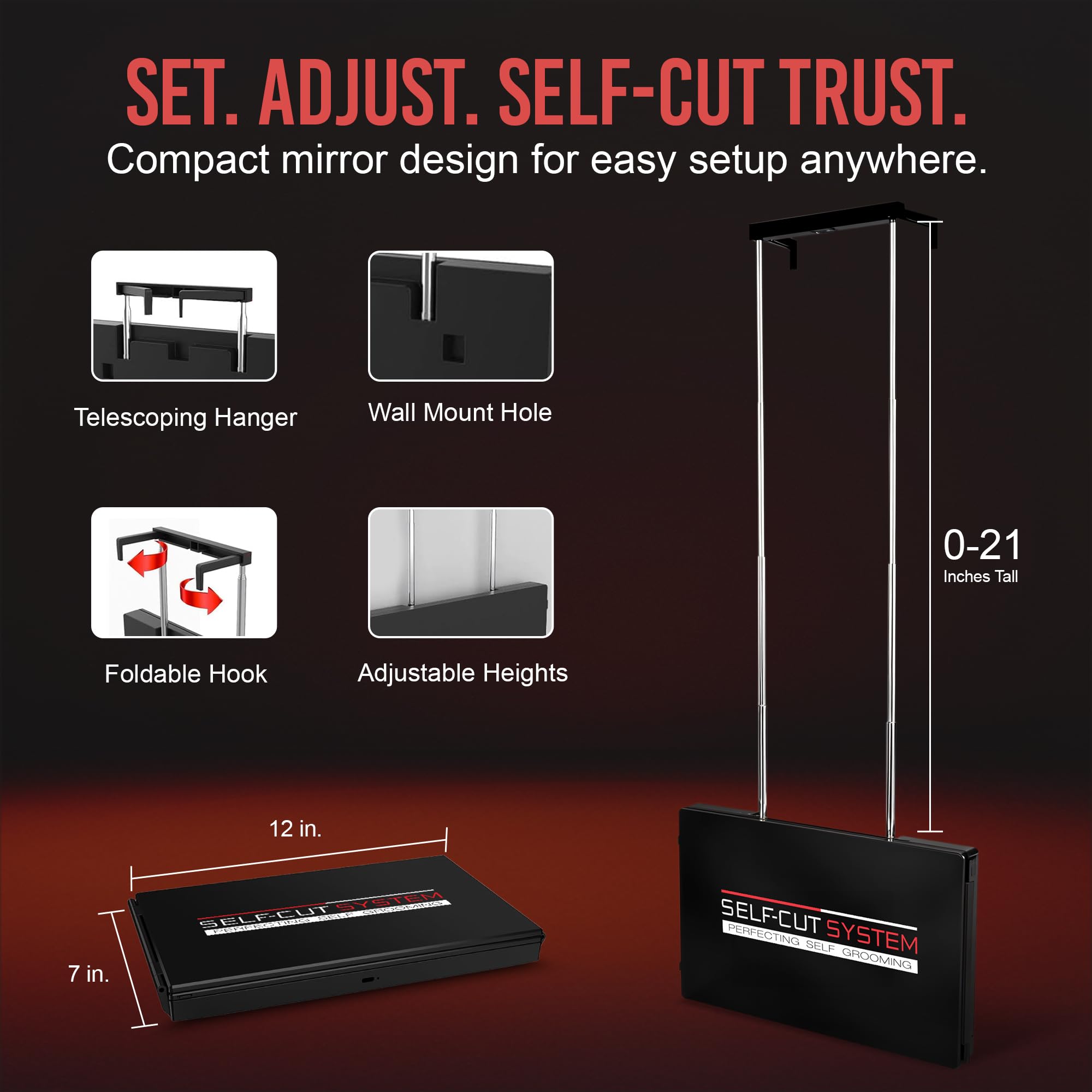 Self-Cut System 3-Way Mirror with LED Lights – 360° View for Easy At-Home Haircuts