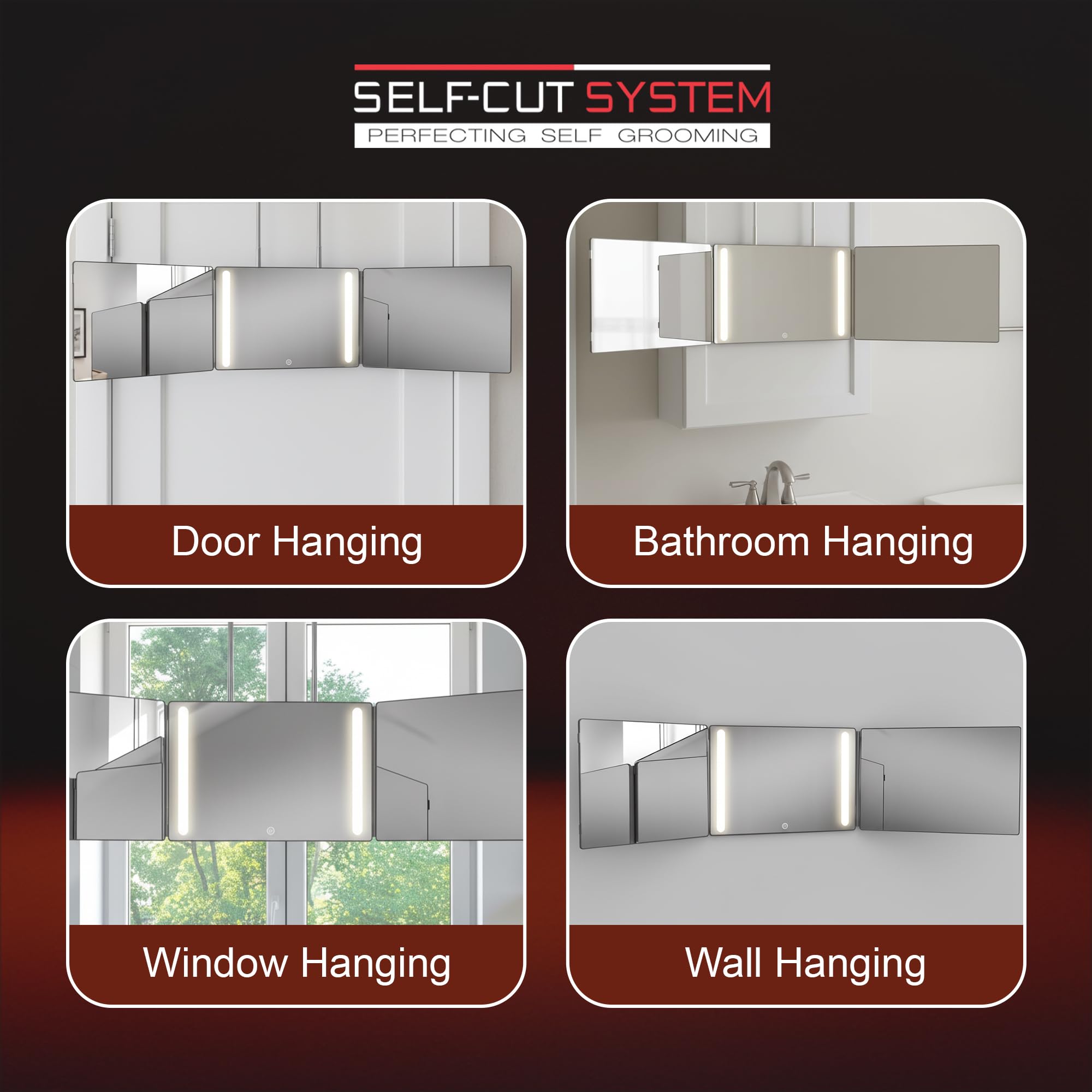 Self-Cut System 3-Way Mirror with LED Lights – 360° View for Easy At-Home Haircuts