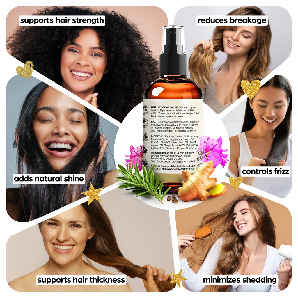 SELFWISE Batana Oil for Hair Growth – Organic Rosemary Castor Blend, 4oz