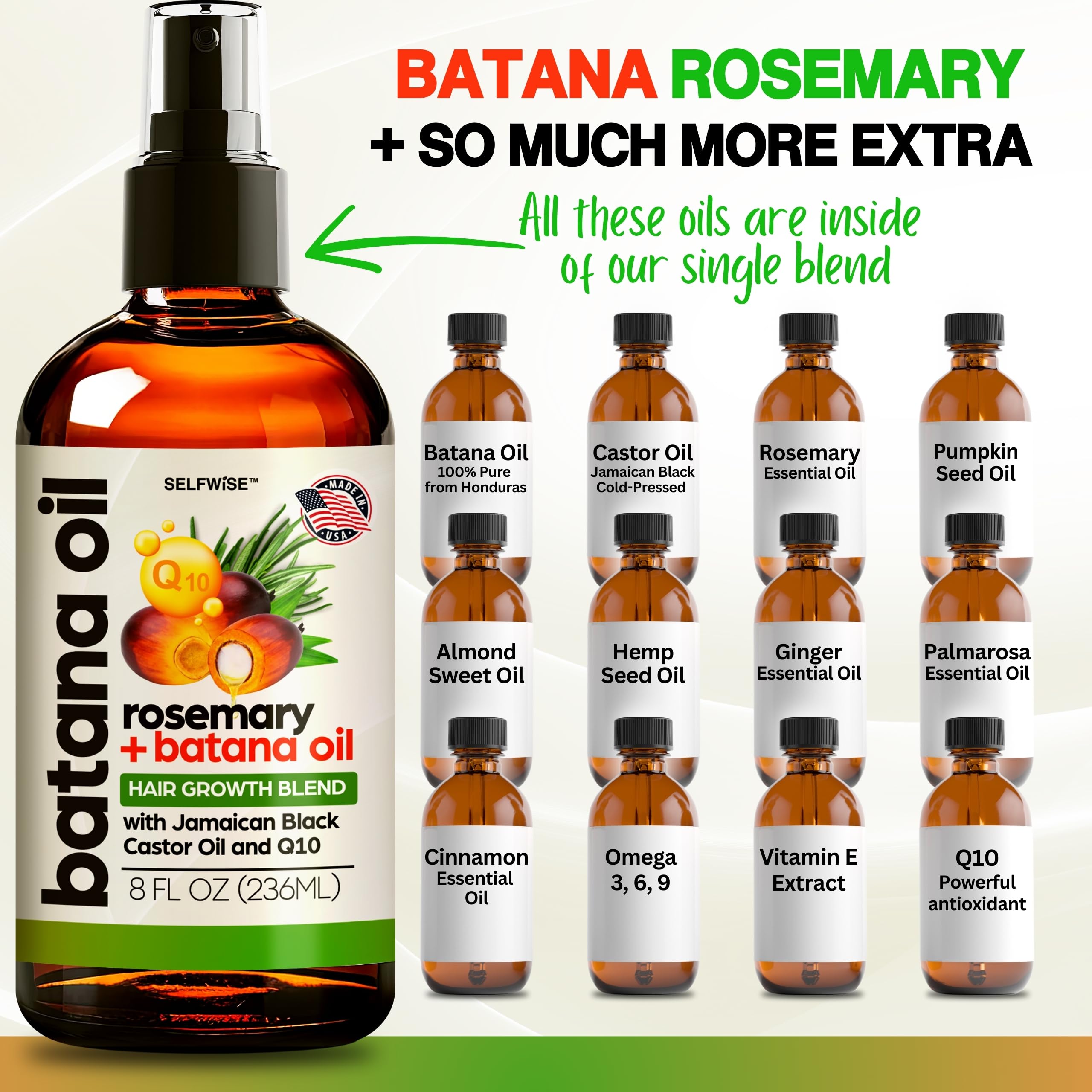 SELFWISE Batana Oil with Rosemary & Castor — Organic Hair Nourishing Oil, 8oz