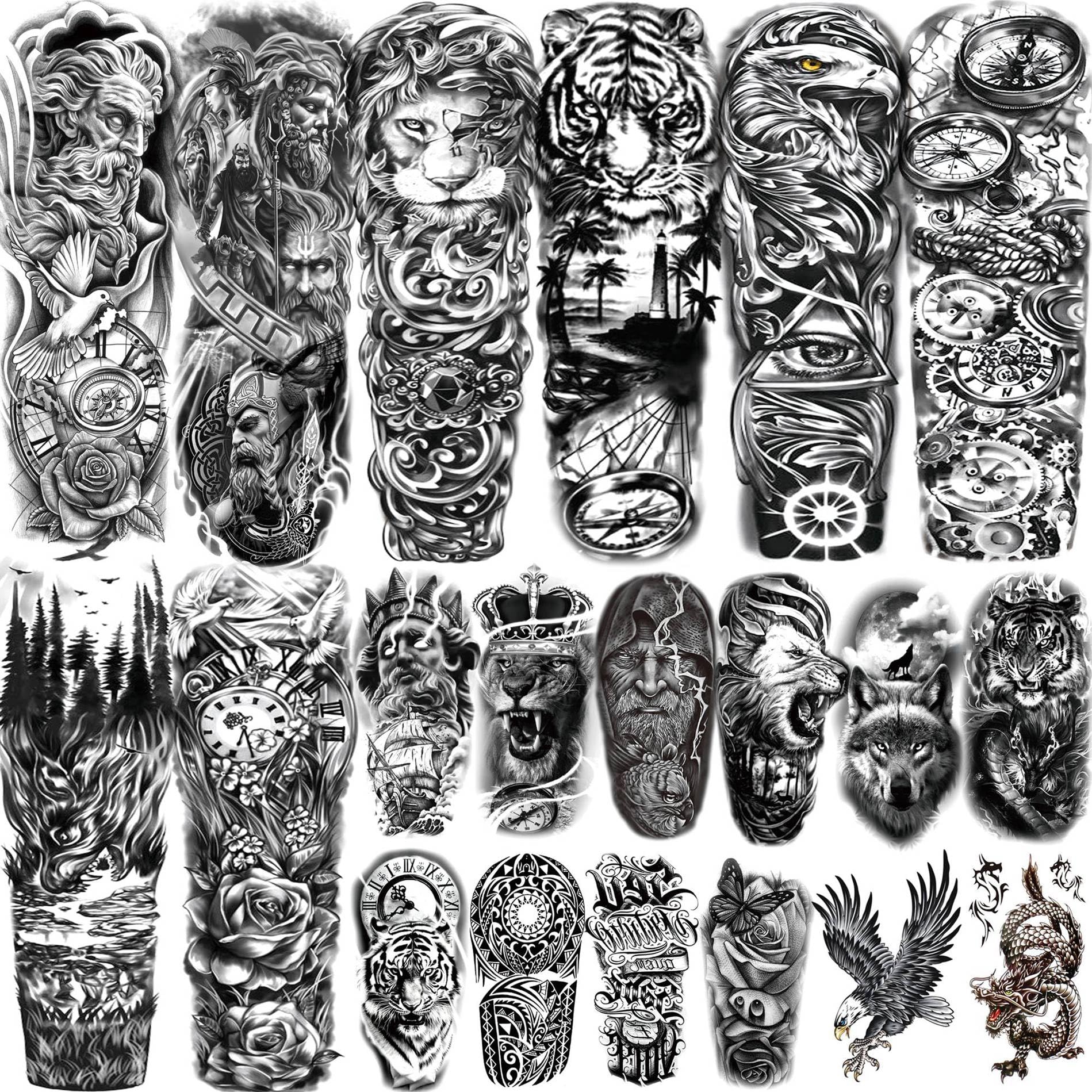 SELIDODO 20 Sheets Extra Large Full Arm Sleeve Temporary Tattoos for Adults | Waterproof Realistic Designs