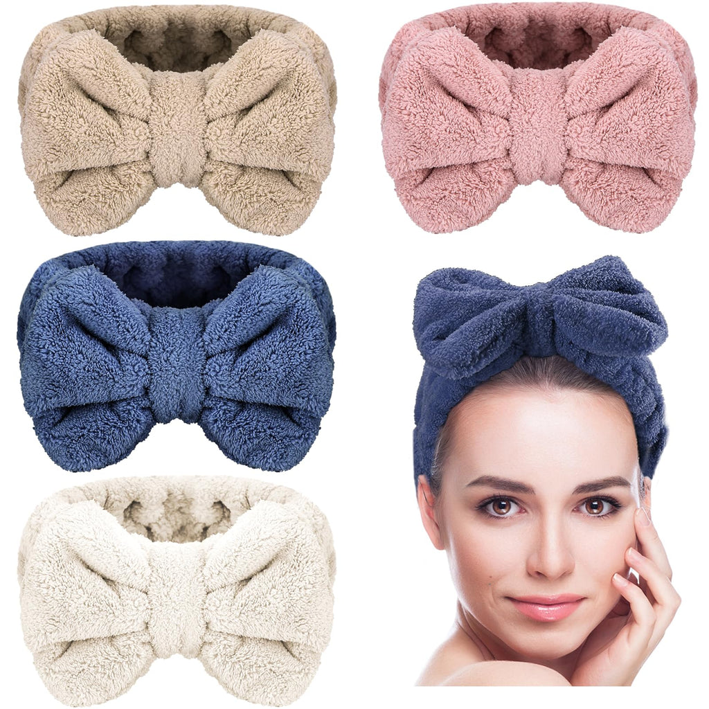 Senkary 4 Pack Makeup Spa Headbands – Soft Microfiber Bow Headbands for Face & Skincare