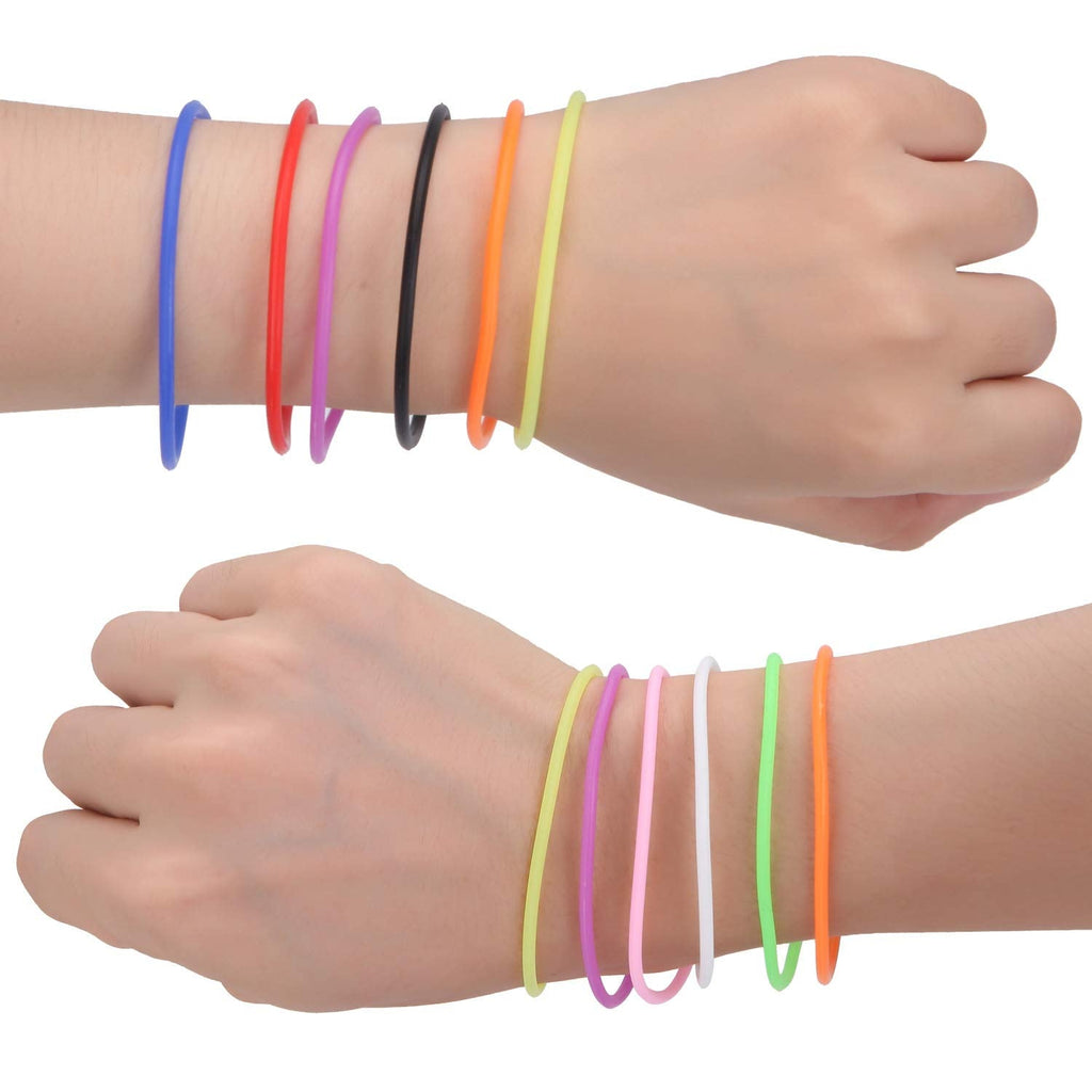 Senkary 120 Pieces Silicone Jelly Bracelets – Colorful 80s Style Stretchy Rubber Bracelets for Party Favors, Hair Ties, and Everyday Wear