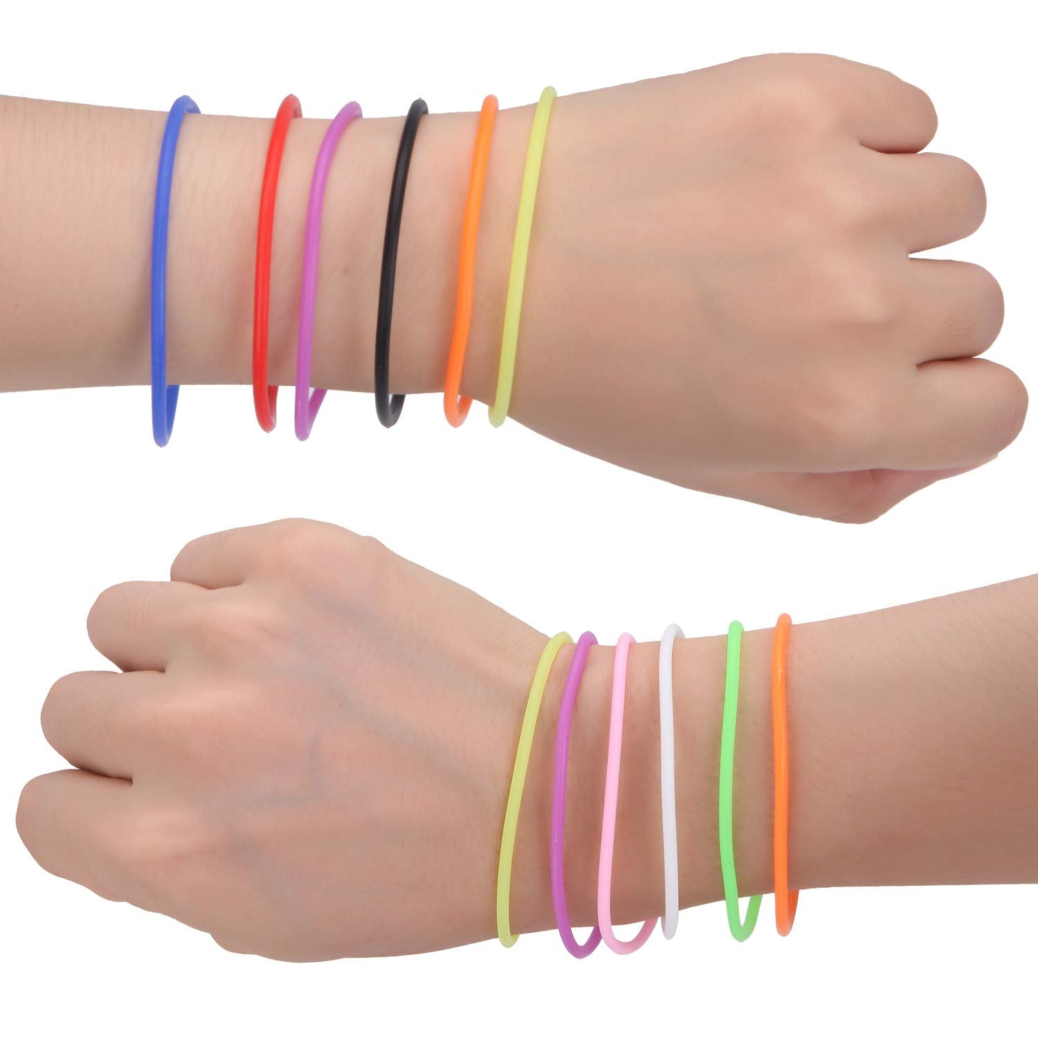 Senkary 120 Pieces Silicone Jelly Bracelets – Colorful 80s Style Stretchy Rubber Bracelets for Party Favors, Hair Ties, and Everyday Wear
