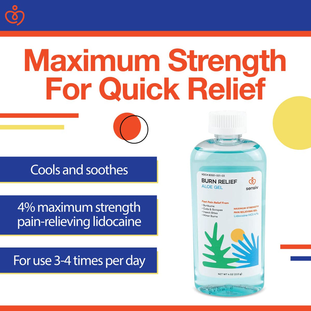 Sensiv Aloe Gel with Lidocaine 4% — Maximum Strength Sunburn Relief & Cooling