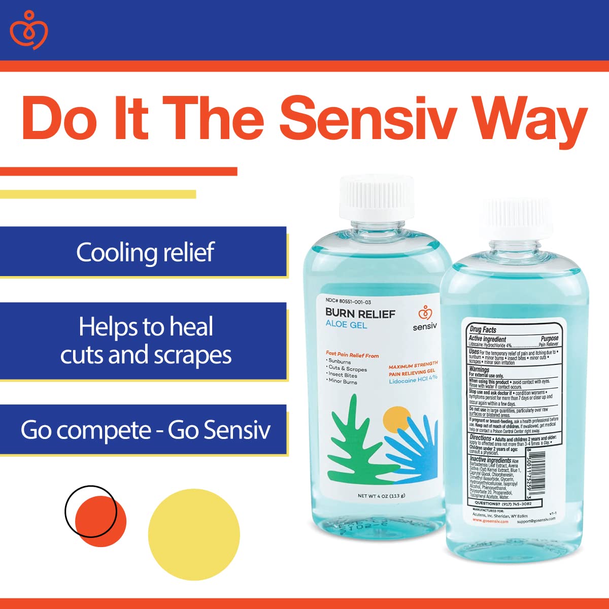 Sensiv Aloe Gel with Lidocaine 4% — Maximum Strength Sunburn Relief & Cooling
