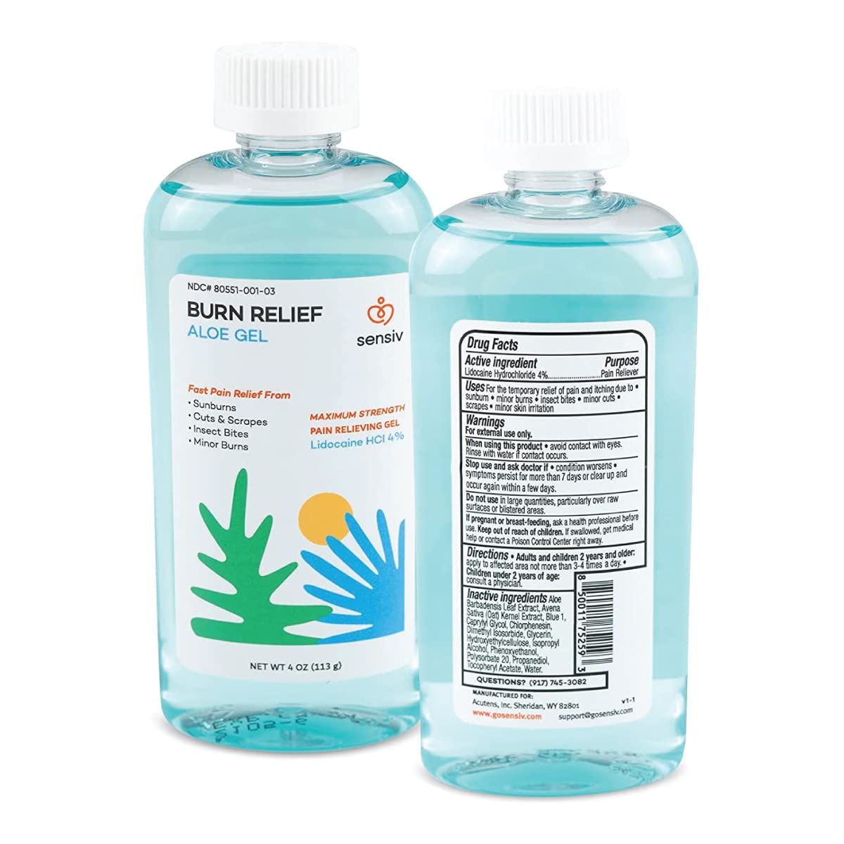 Sensiv Aloe Gel with Lidocaine 4% — Maximum Strength Sunburn Relief & Cooling