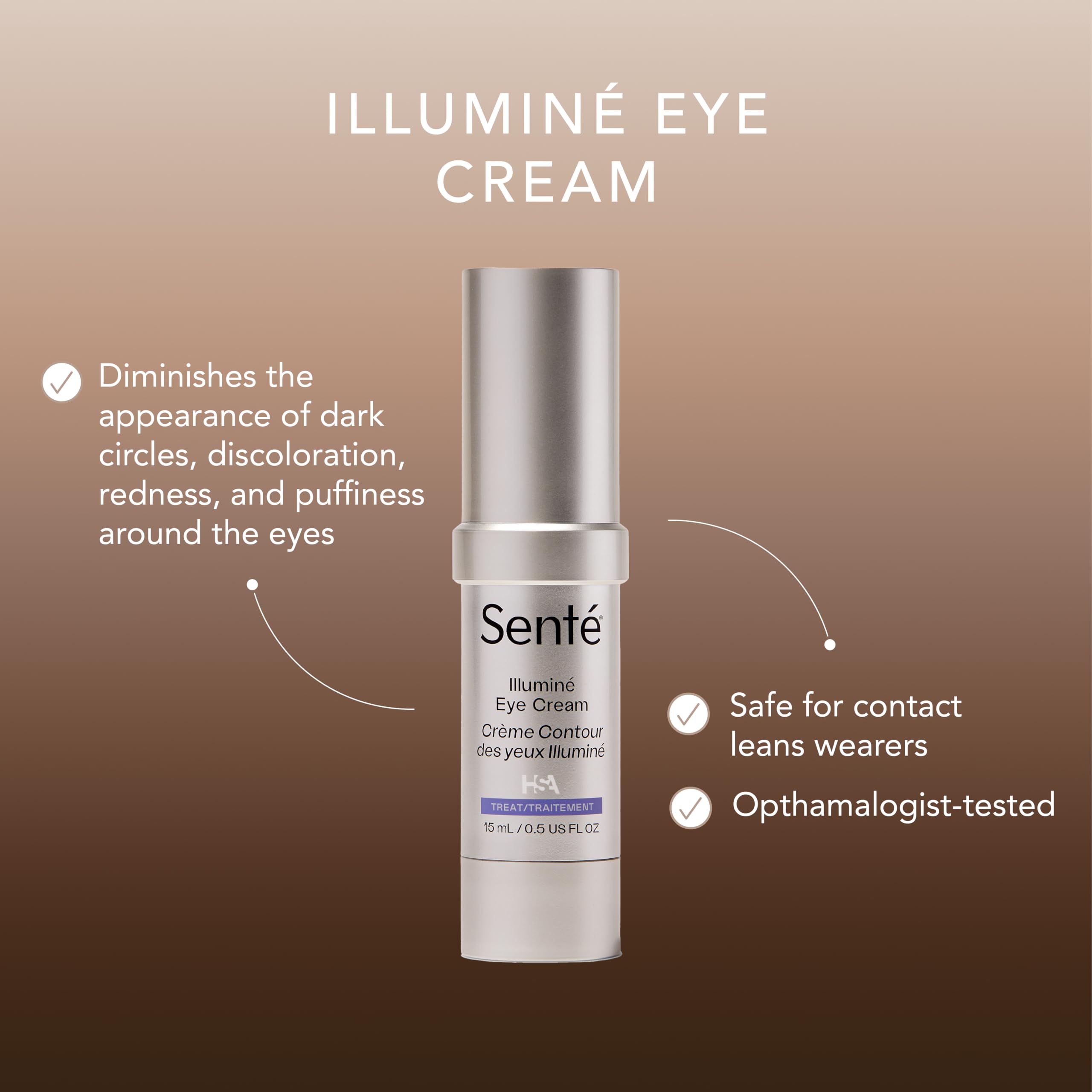 Senté Illumine Eye Cream | Diminish Dark Circles, Redness & Puffiness | HSA, Niacinamide & Peptides | 0.5 oz
